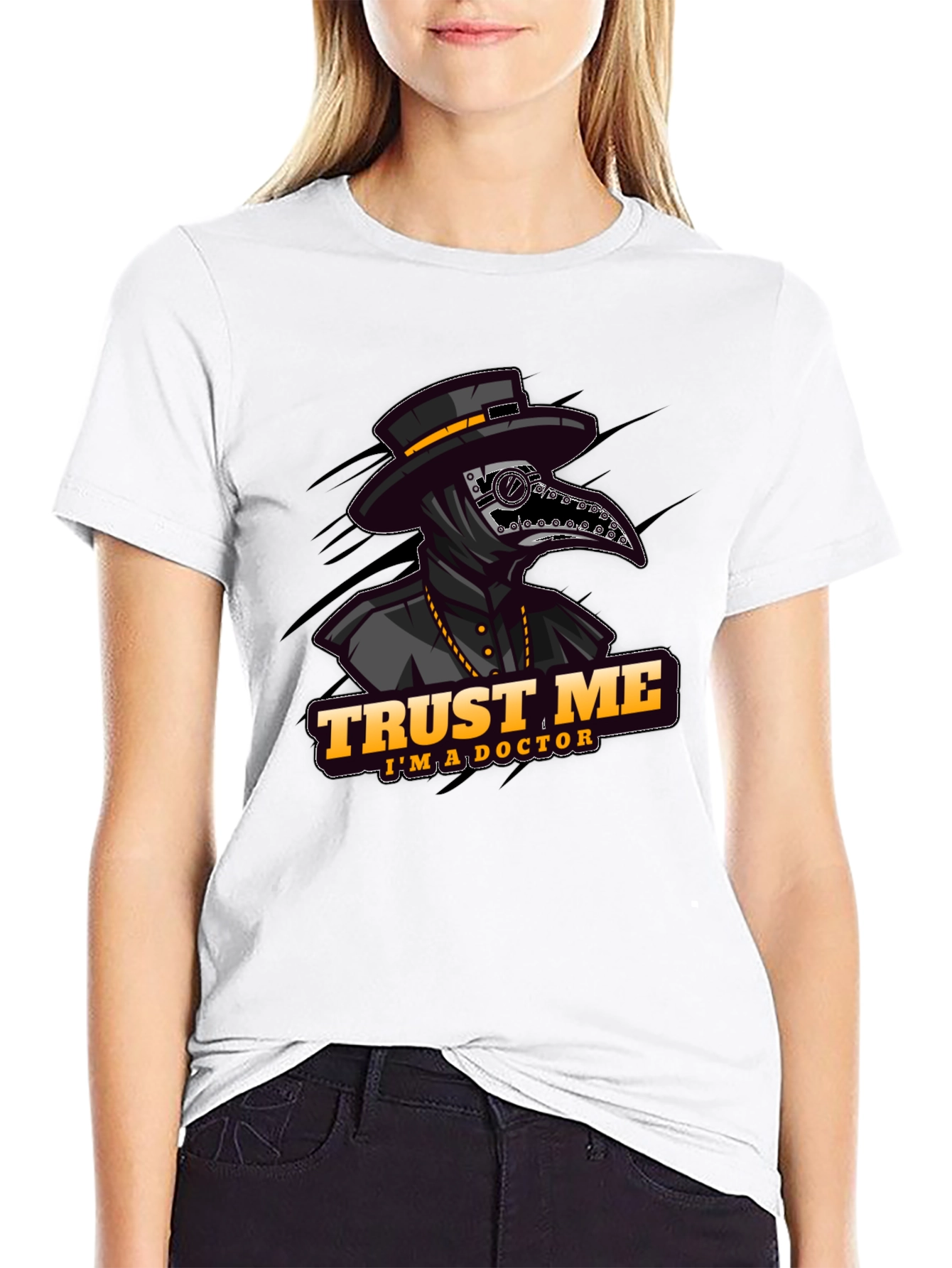 Black Plague Doctor "Trust Me" Graphic T-Shirt view 9
