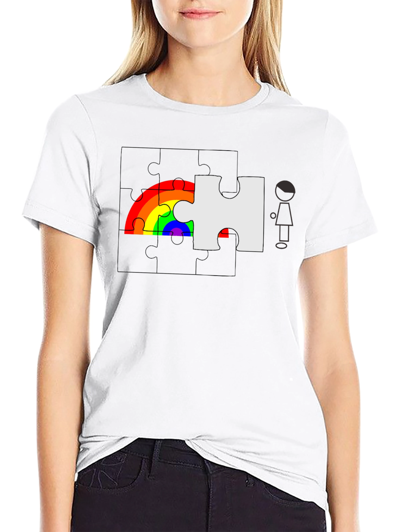 Black Rainbow Puzzle Piece Graphic Tee - Autism Awareness view 9