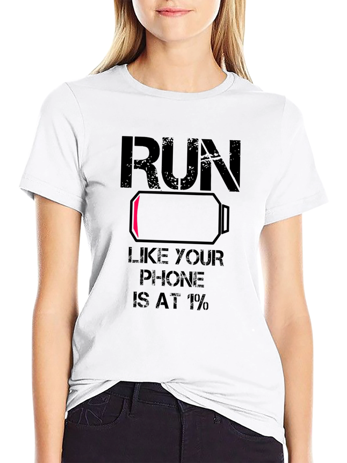 Black Run Like Your Phone is at 1% - Graphic Tee view 9
