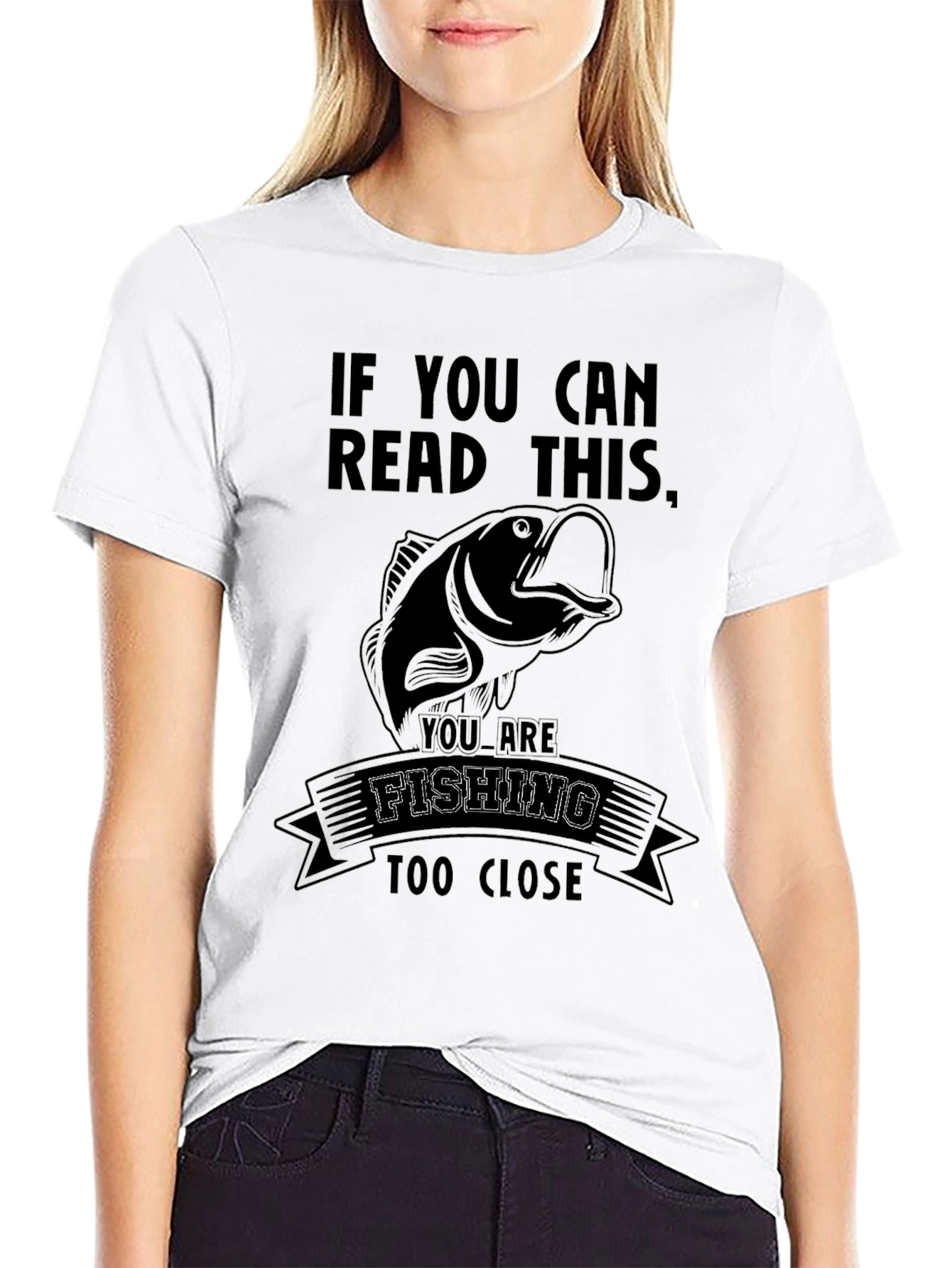 Black Fishing Humor Graphic T-Shirt - Read This Fishing Too Close Tee view 9