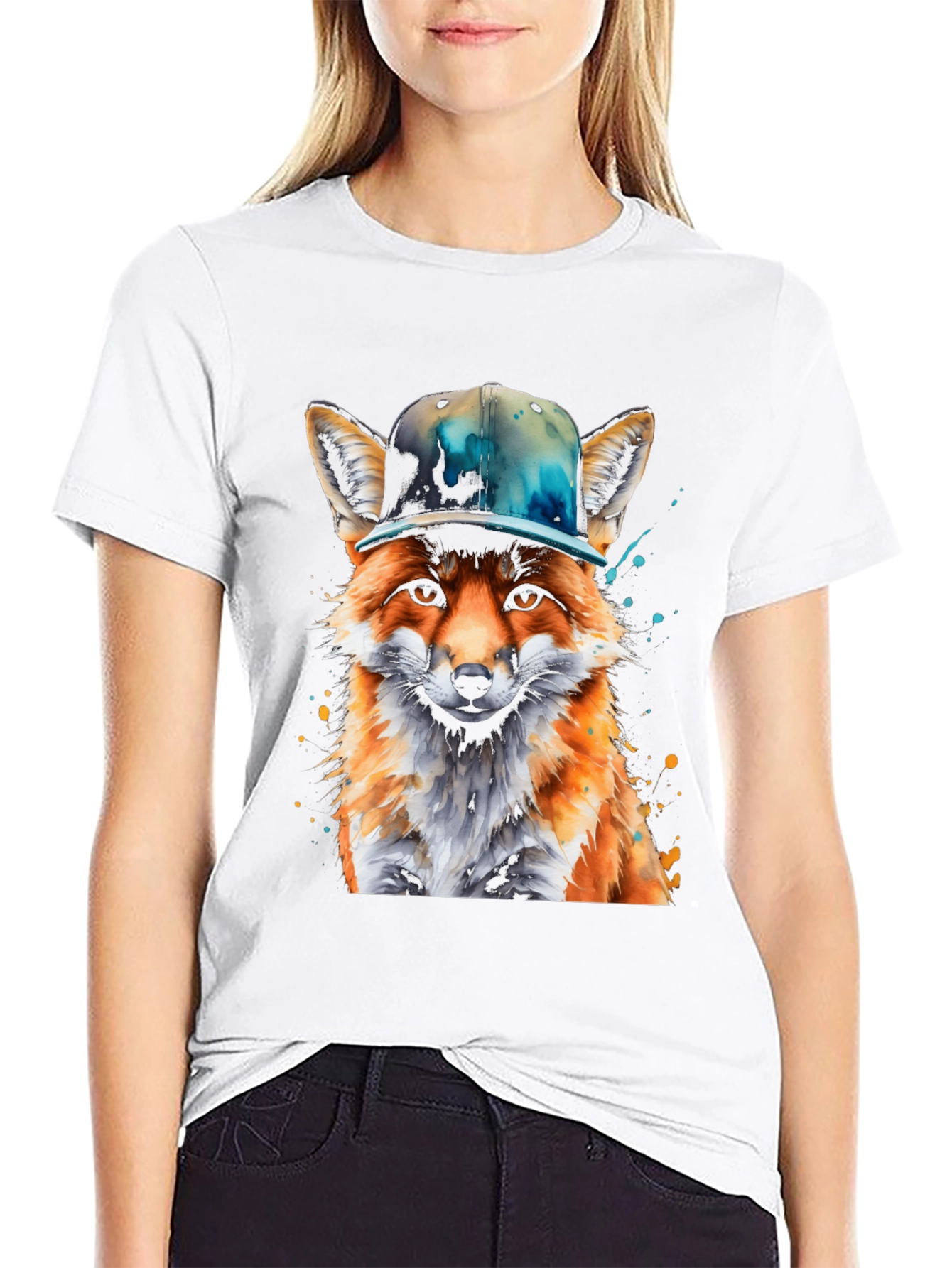 Black Fox with Hat Graphic T-Shirt - Cool Urban Style view 9