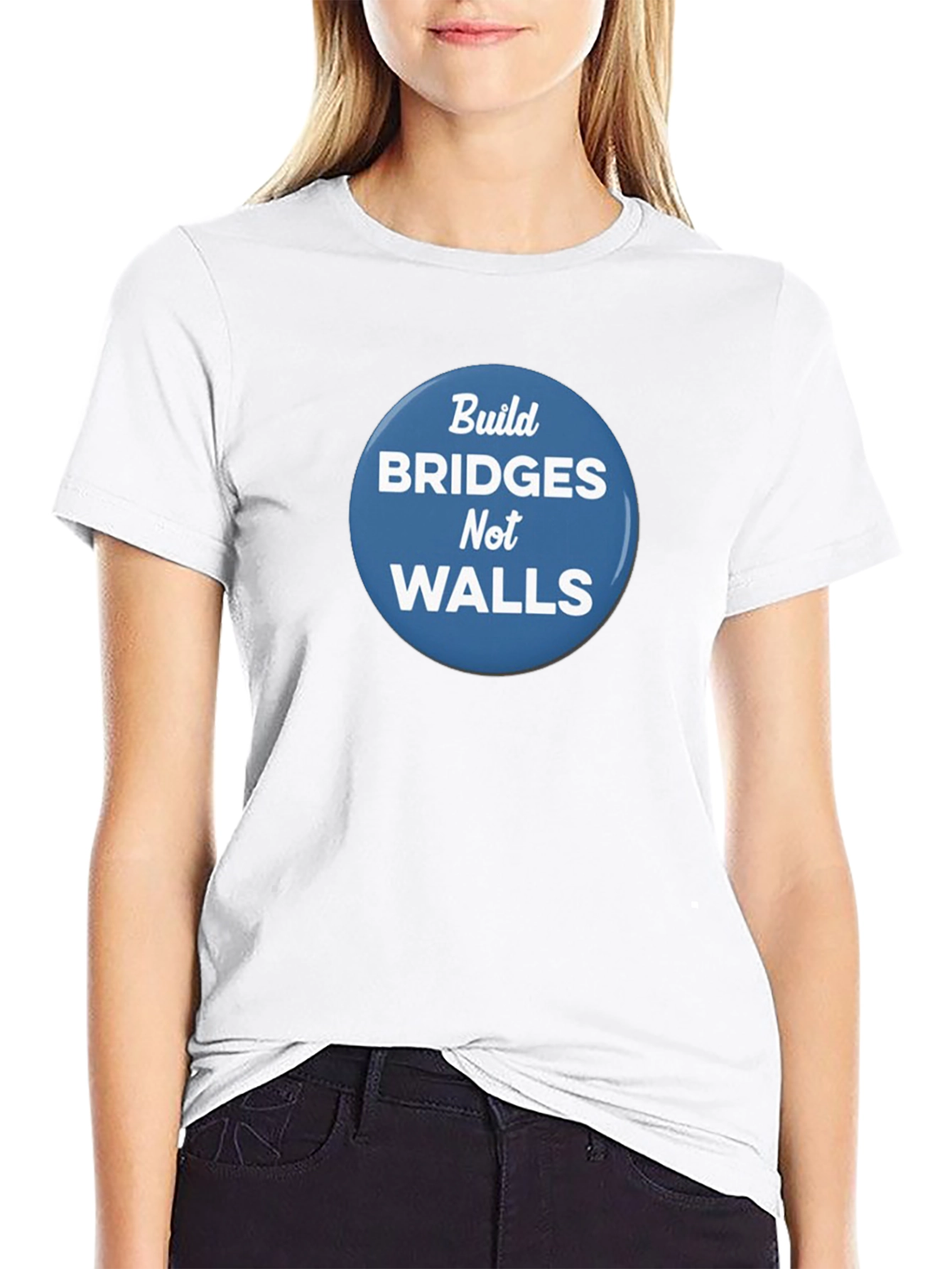 Black Build Bridges Not Walls Graphic Tee view 9