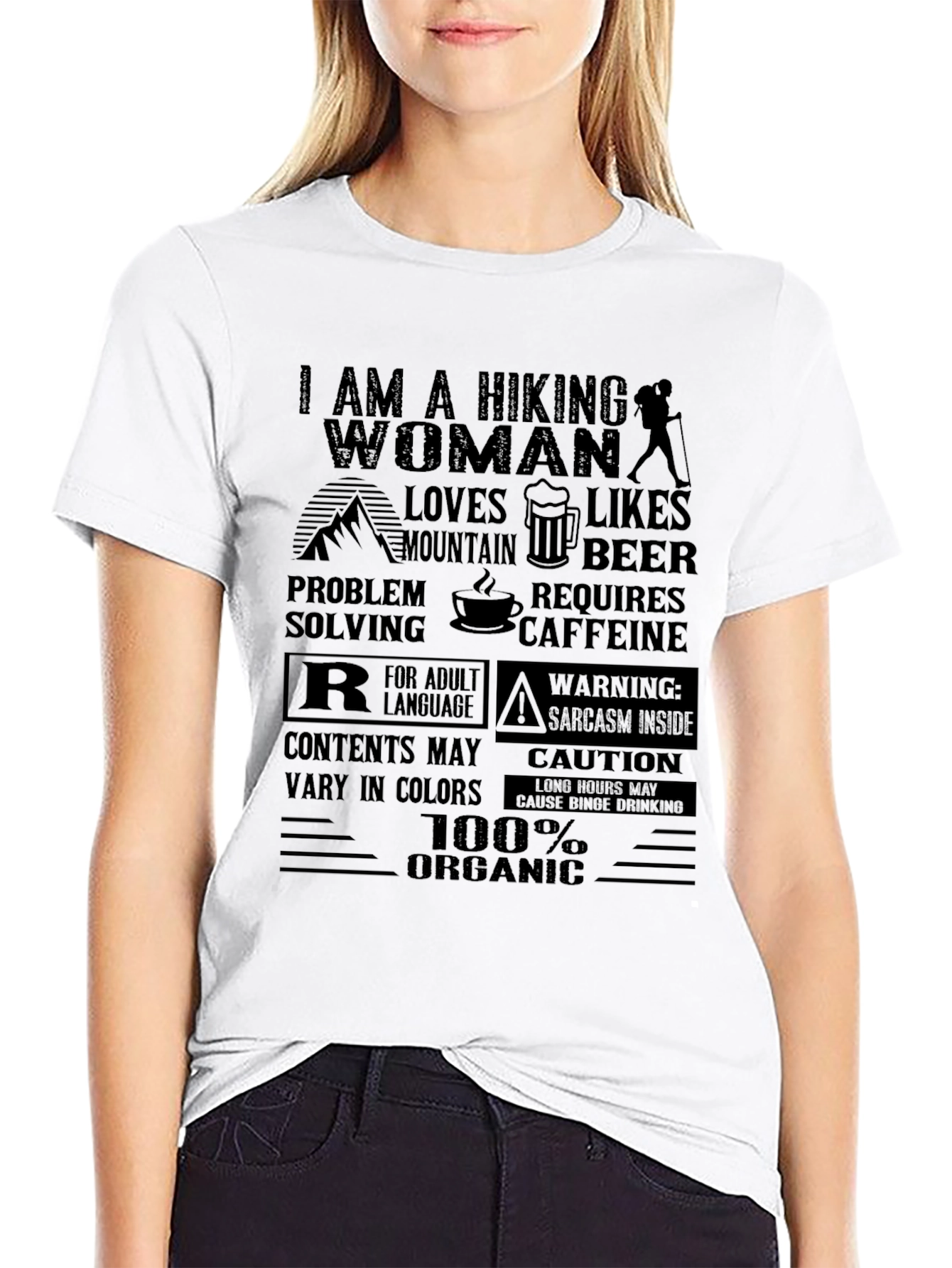 Black Hiking Woman Organic T-Shirt view 9