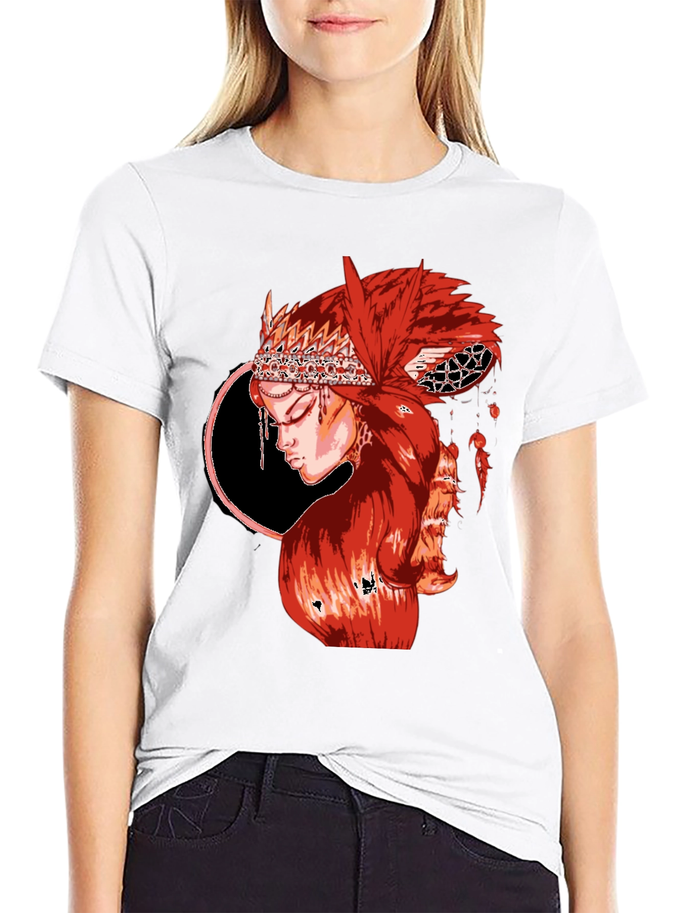 Black Red Haired Woman Graphic T-Shirt view 9