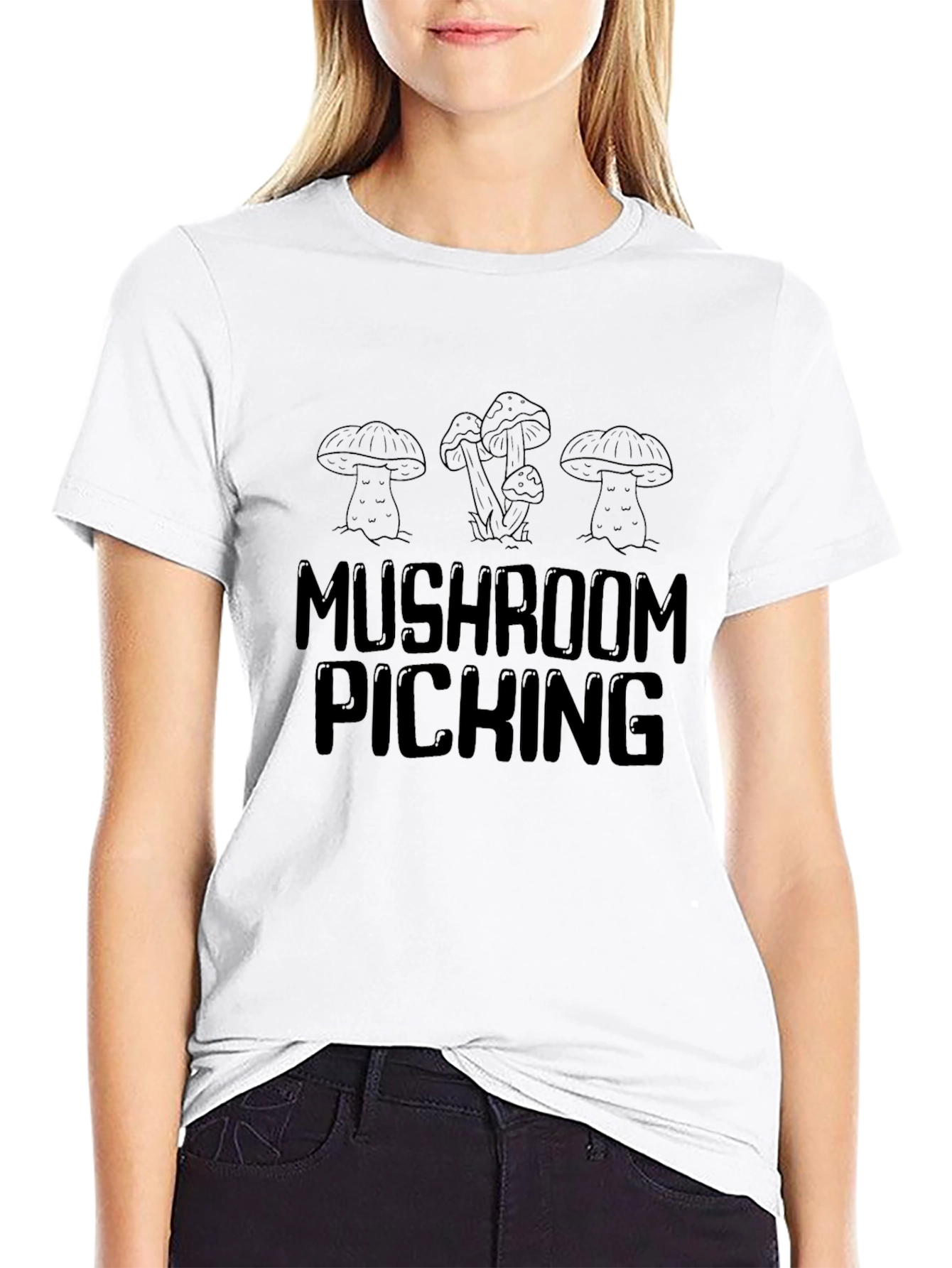 Black Mushroom Picking Graphic T-Shirt view 9