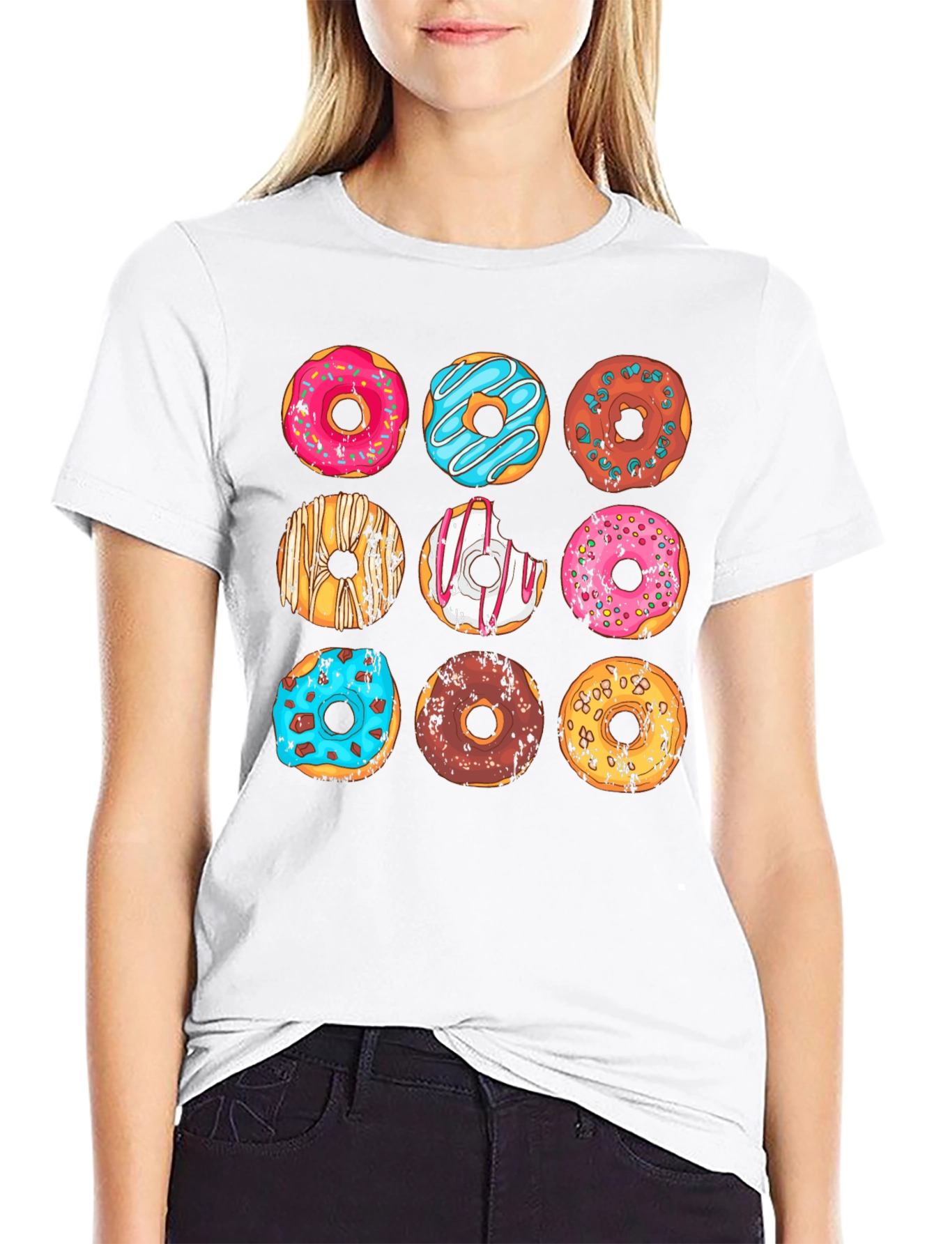 Black Donut Pattern Graphic T-Shirt - Black view 9