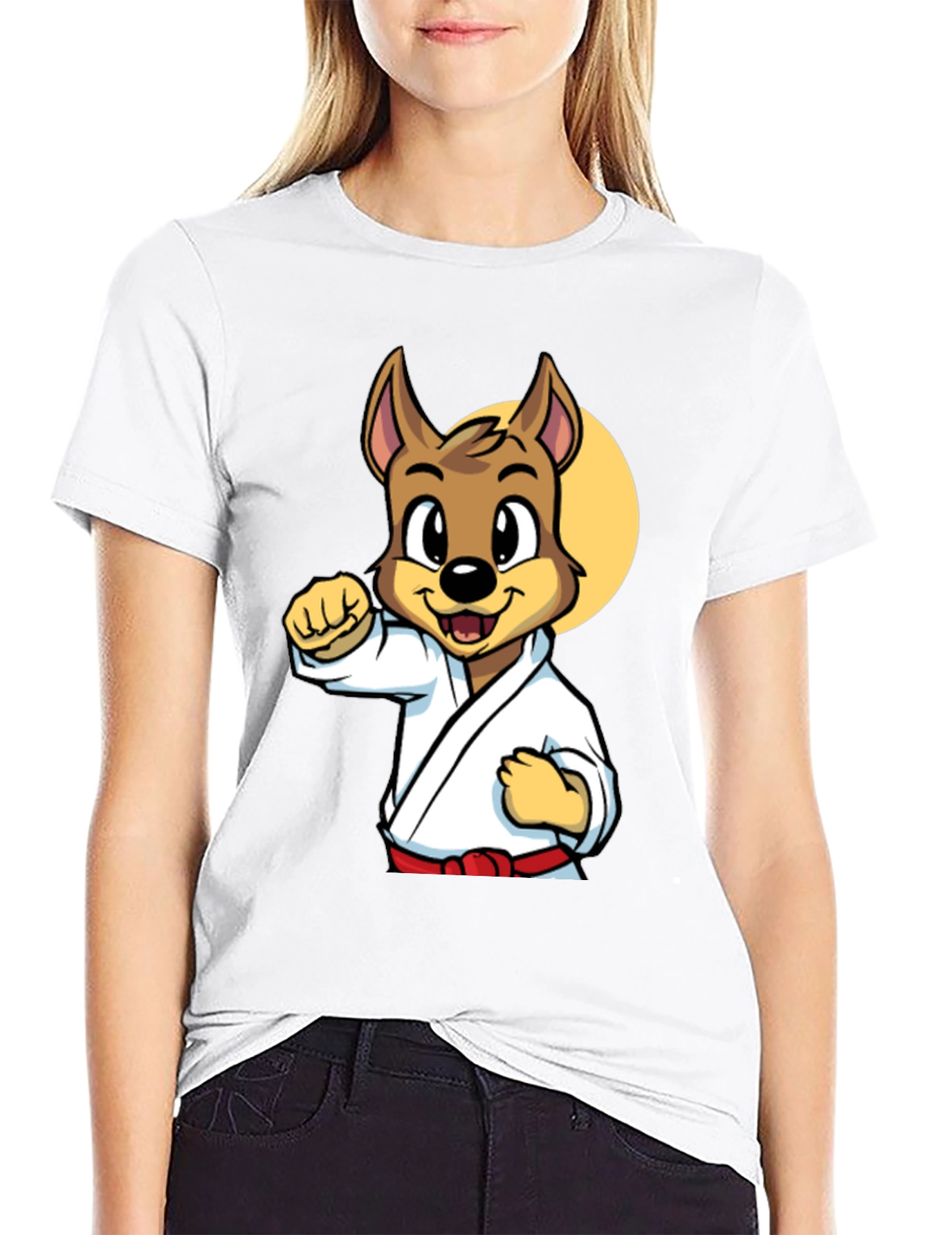 Black Karate Dog Cartoon Graphic T-Shirt - Black view 9