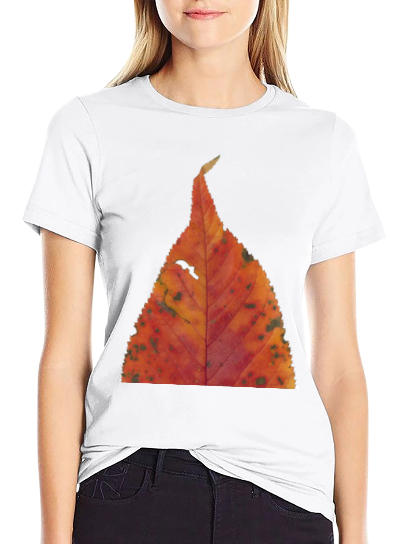 Black Fall Leaf Print Black T-Shirt view 9