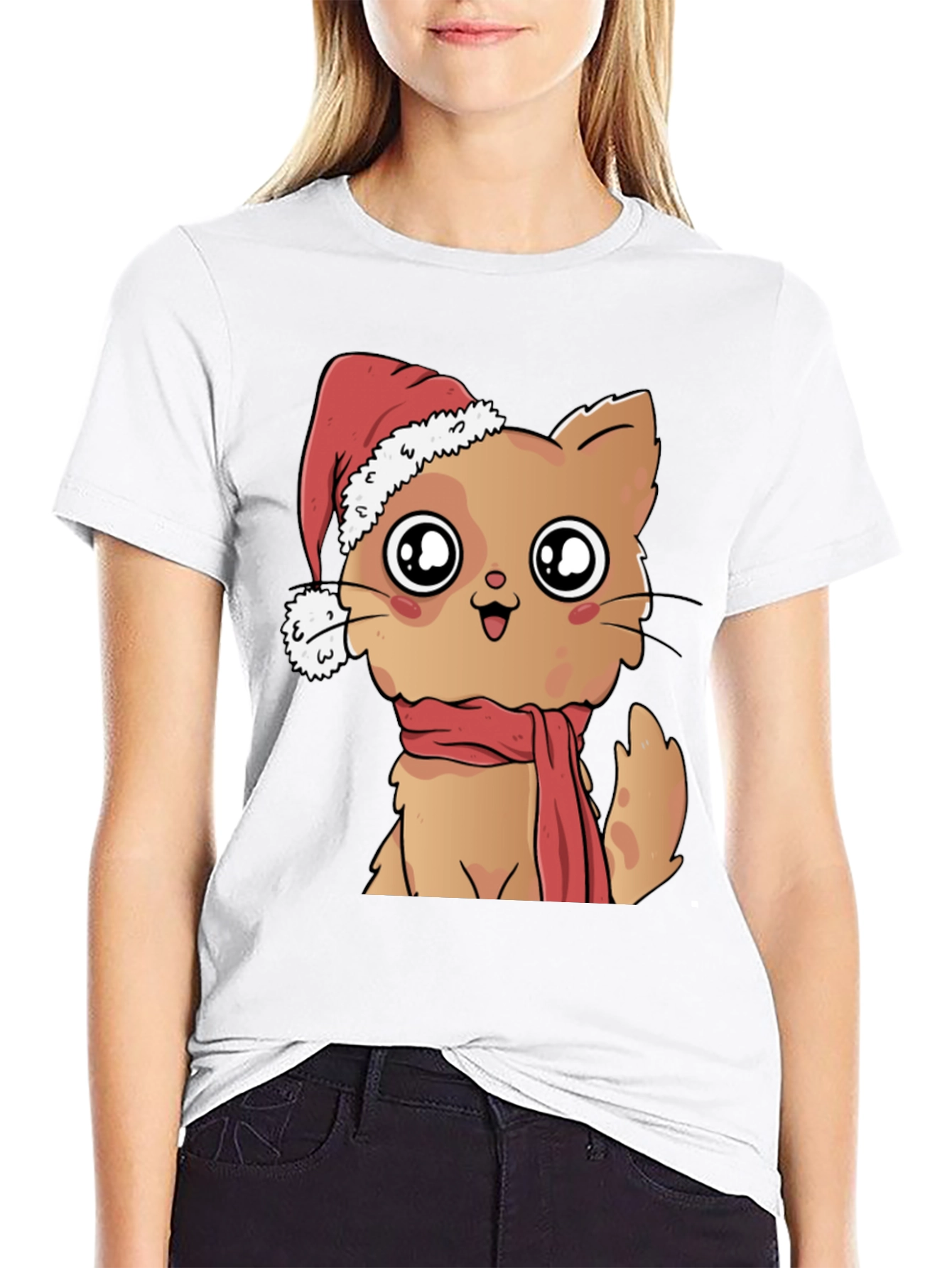 Black Cute Cat Christmas T-Shirt view 9