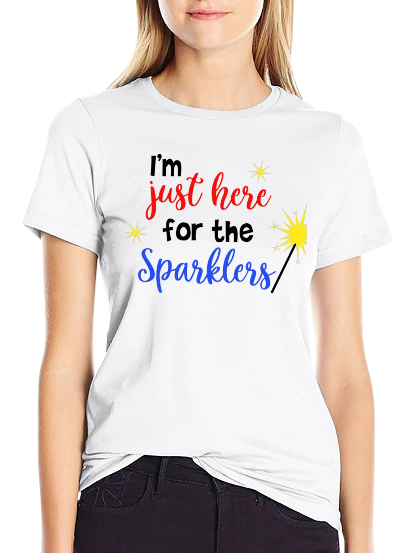 Black I'm Just Here for the Sparklers Graphic T-Shirt view 9