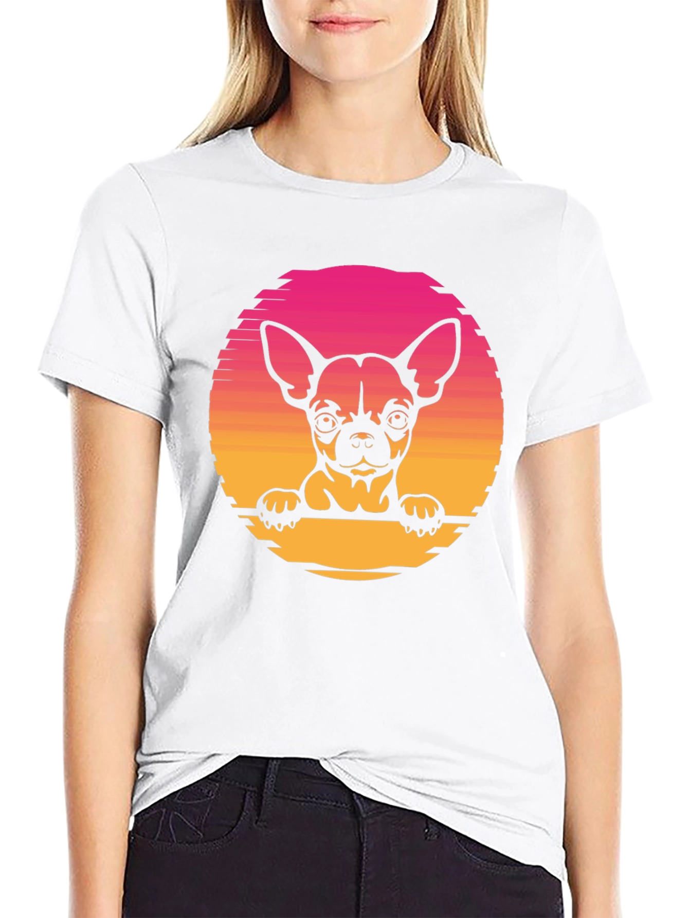 Black Chihuahua Sunset Graphic Tee - Unisex Black T-Shirt view 9