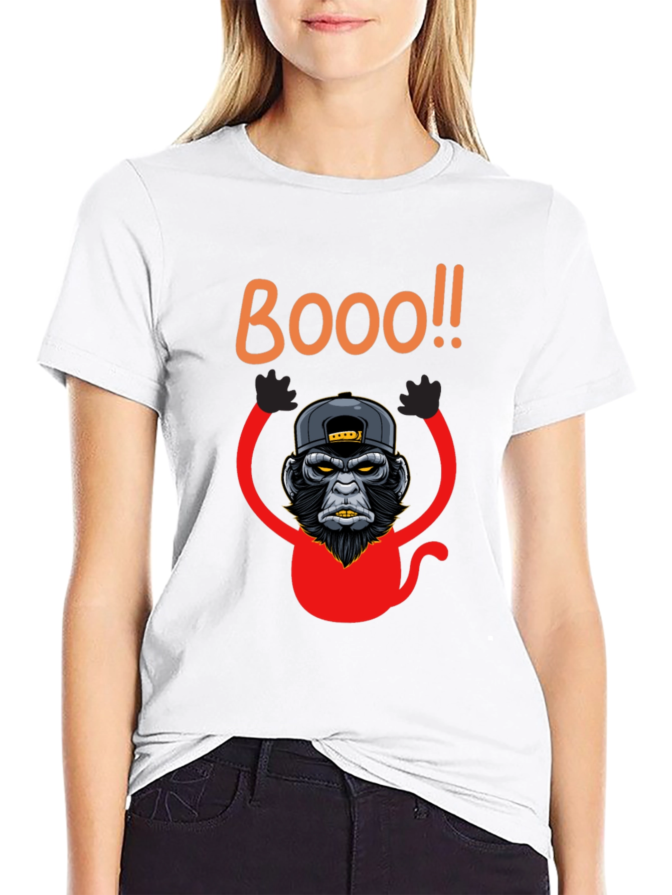 Black Boo Monkey Graphic Tee - Black Crew Neck Shirt view 9