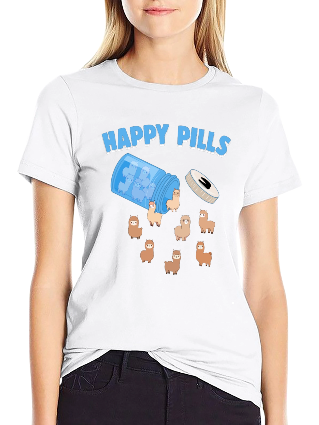 Black Happy Pills Alpaca T-Shirt - Cute & Quirky Design view 9