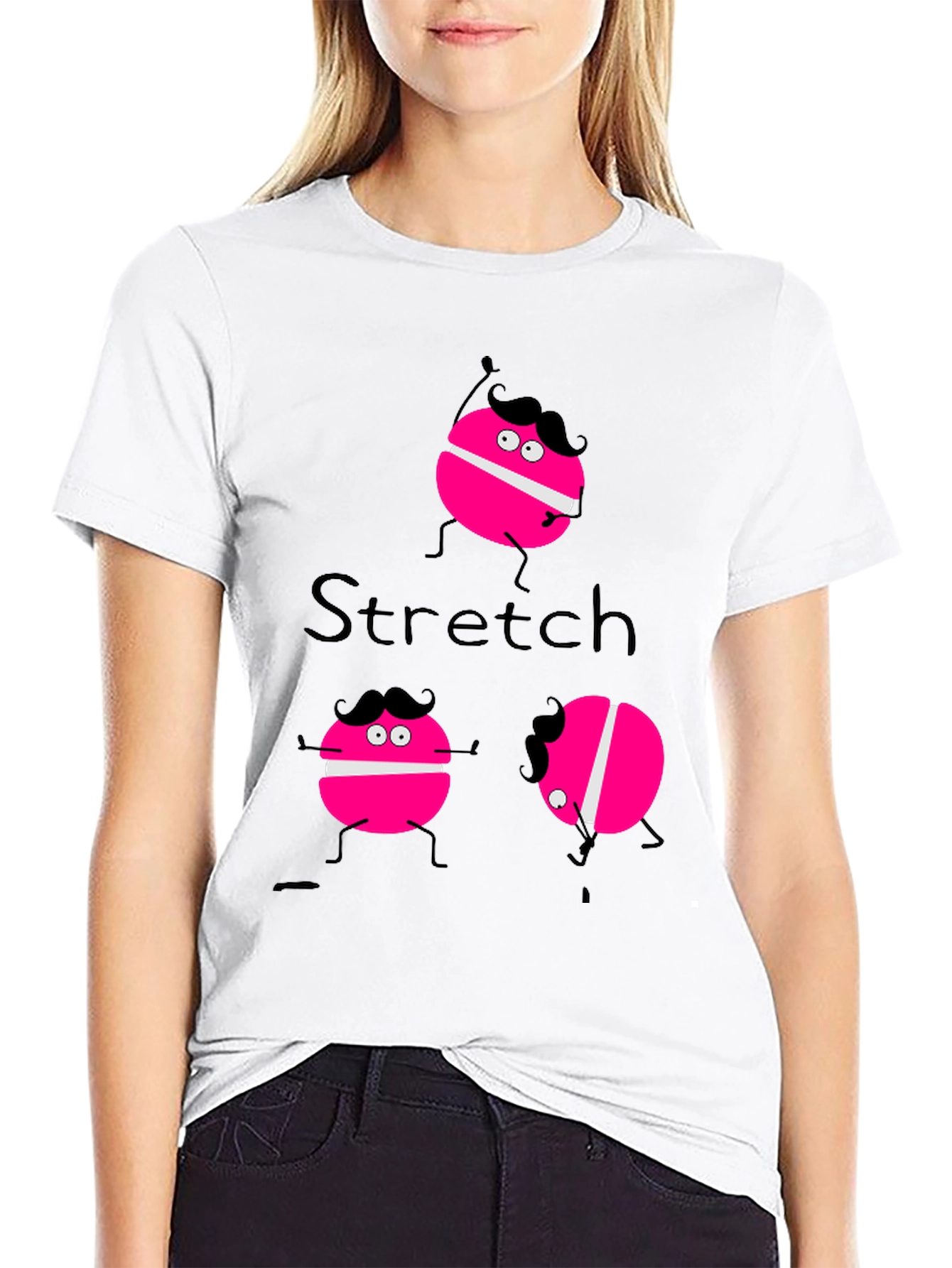 Black Funny Stretch Pink Macaroon Graphic T-Shirt view 9