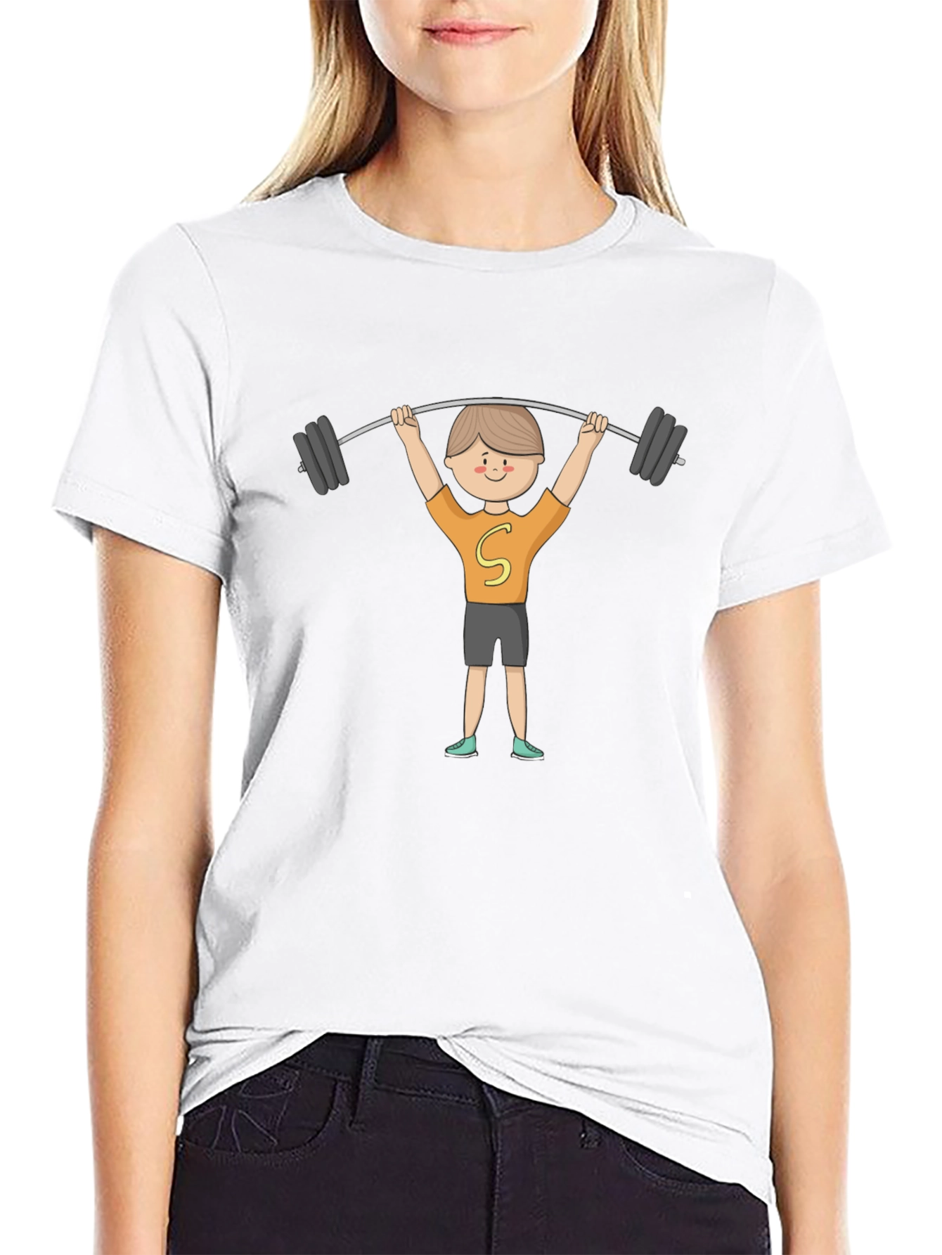 Black Cartoon Weightlifter Graphic Tee view 9