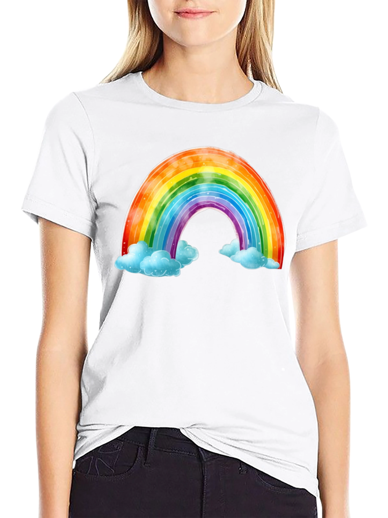 Black Rainbow & Cloud Graphic Tee - Soft Cotton Comfort view 9