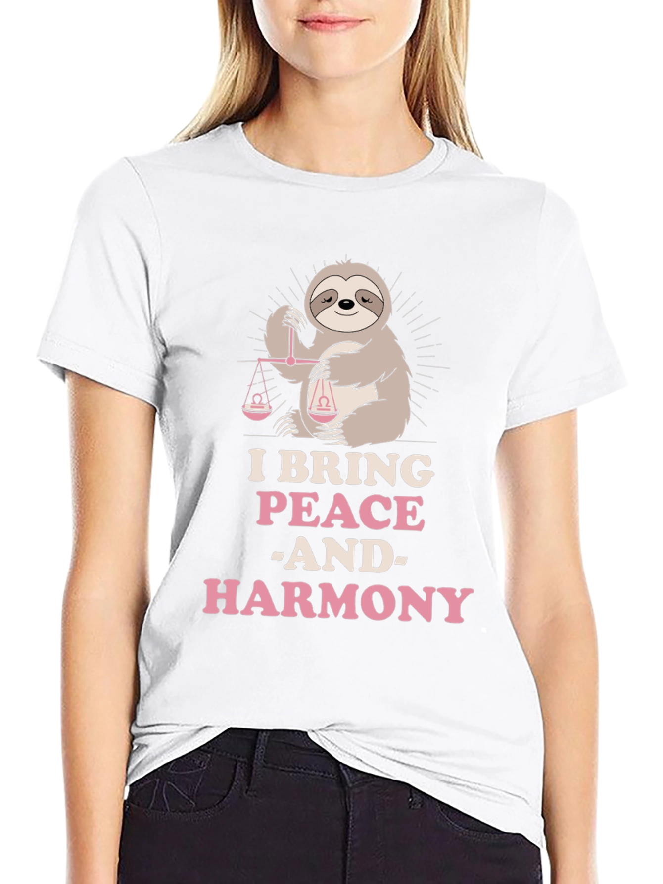 Black Peace & Harmony Sloth Graphic T-Shirt view 9