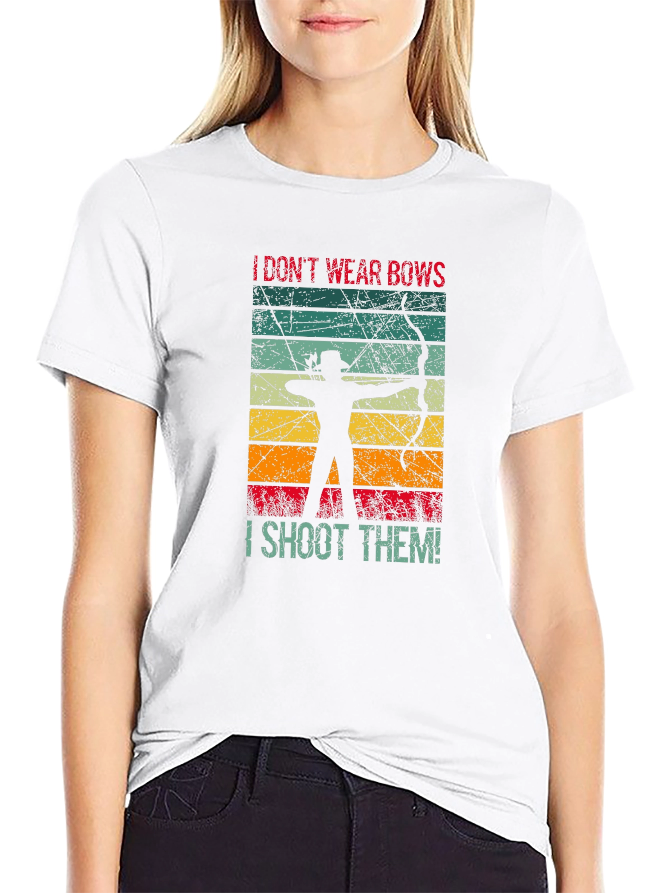 Black I Don't Wear Bows I Shoot Them T-Shirt view 9