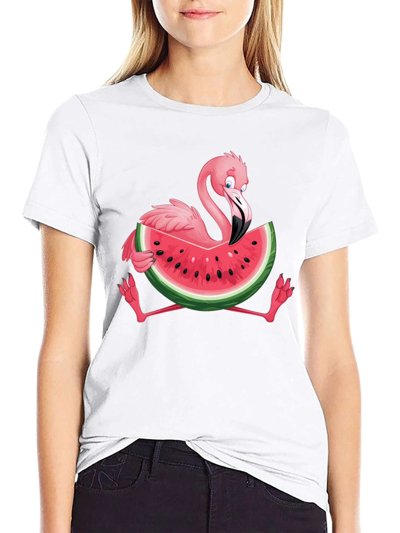 Black Flamingo Watermelon Graphic Tee - Fun Summer Shirt view 9