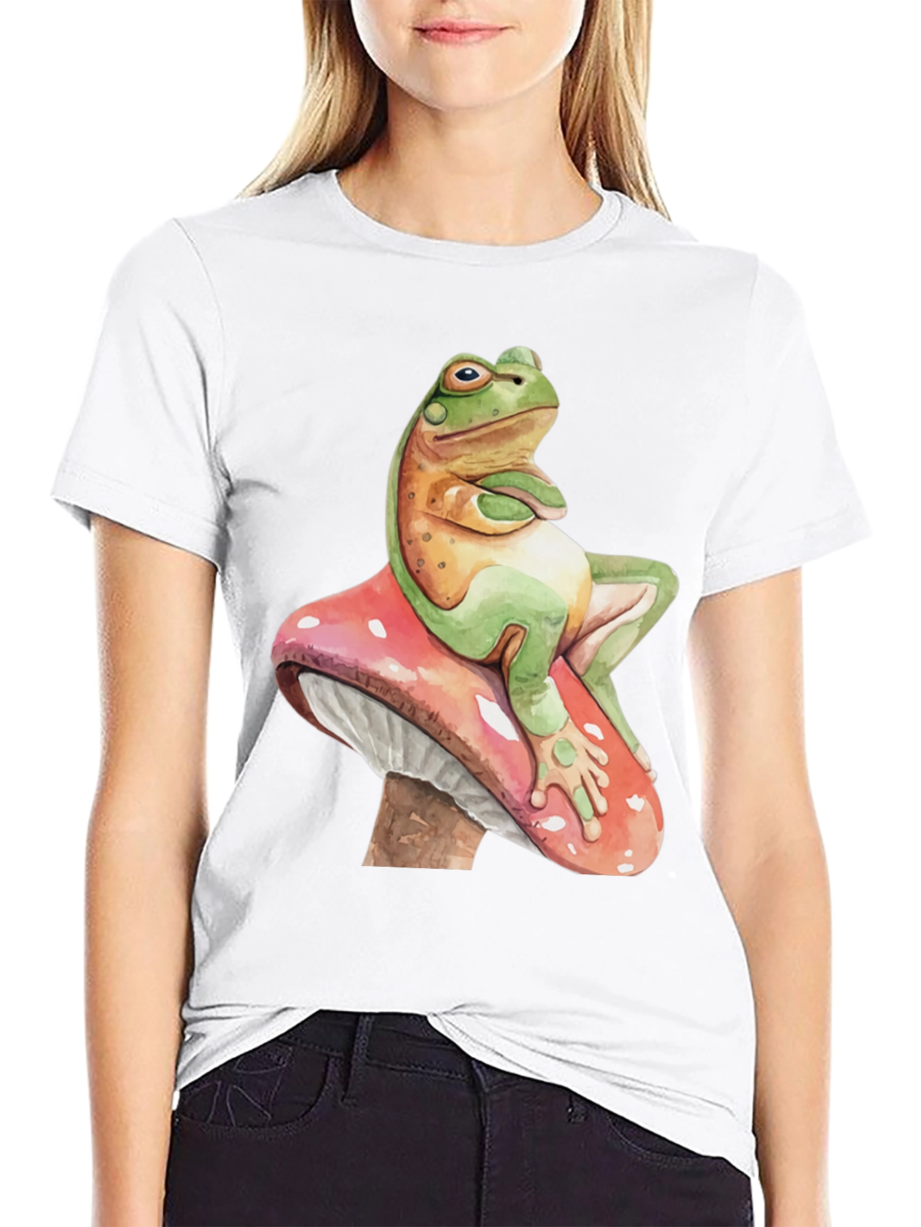 Black Frog on Mushroom T-Shirt - Relaxed Funny Graphic Tee view 9
