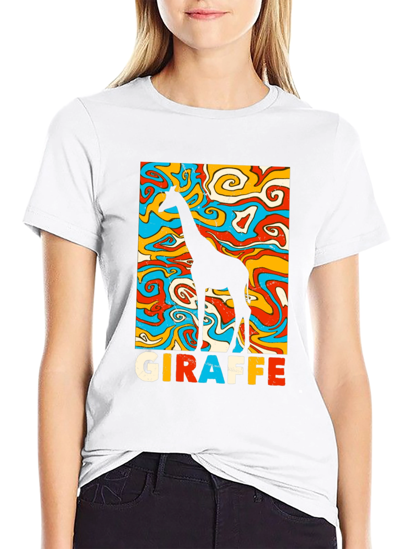 Black Groovy Giraffe Graphic Tee - Retro Style view 9