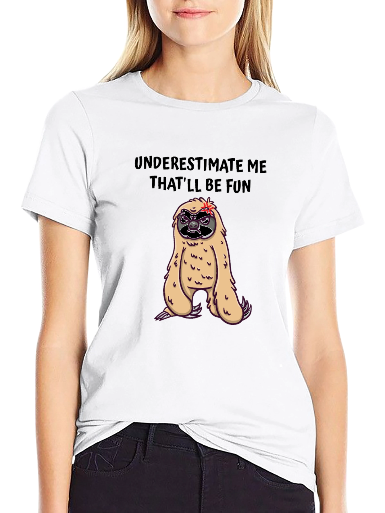 Black Funny Sloth Graphic Tee - Underestimate Me T-Shirt view 9