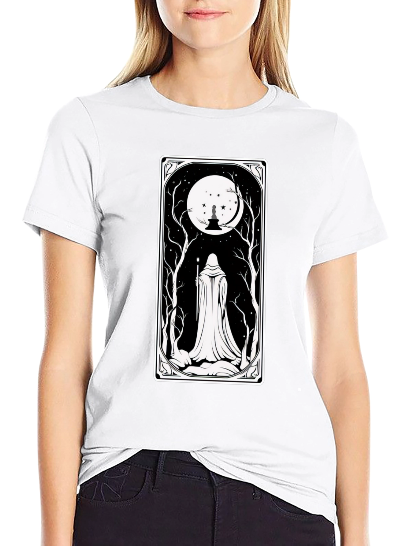 Black Mystic Night Tarot Card T-Shirt view 9