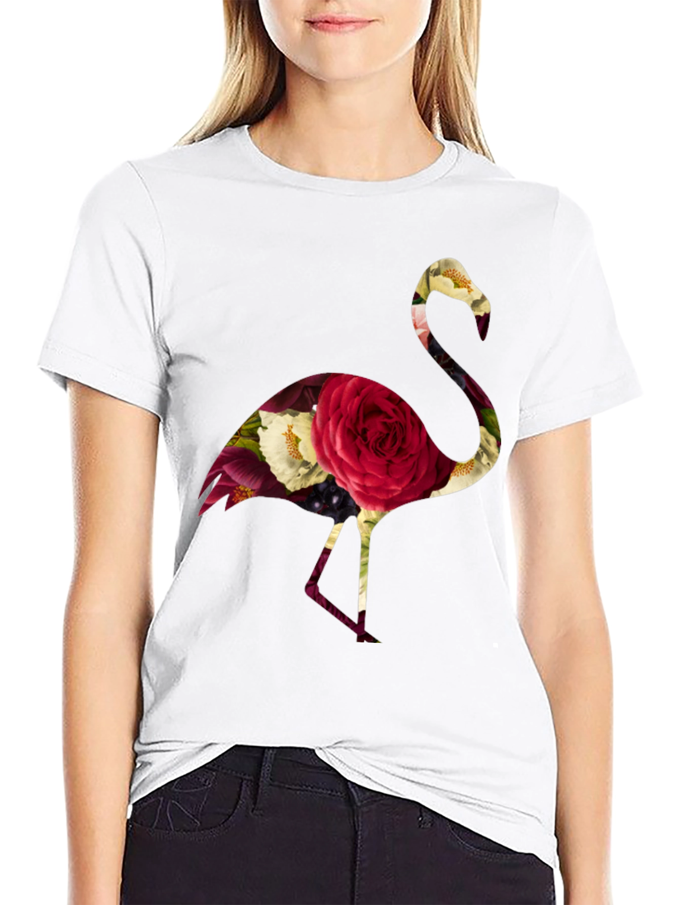 Black Floral Flamingo Graphic Tee - Black view 9
