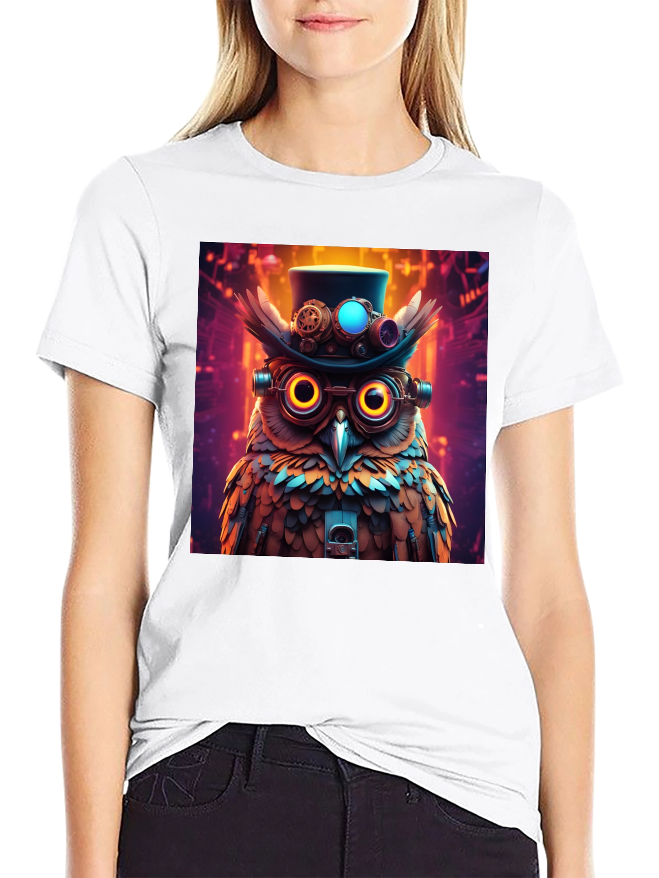 Black Steampunk Owl T-Shirt - Unique Graphic Tee view 9