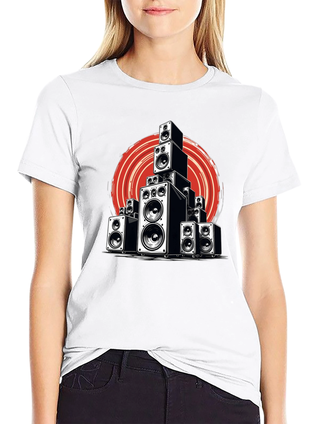 Black Speaker Stack Graphic Tee - Music Lover T-Shirt view 9