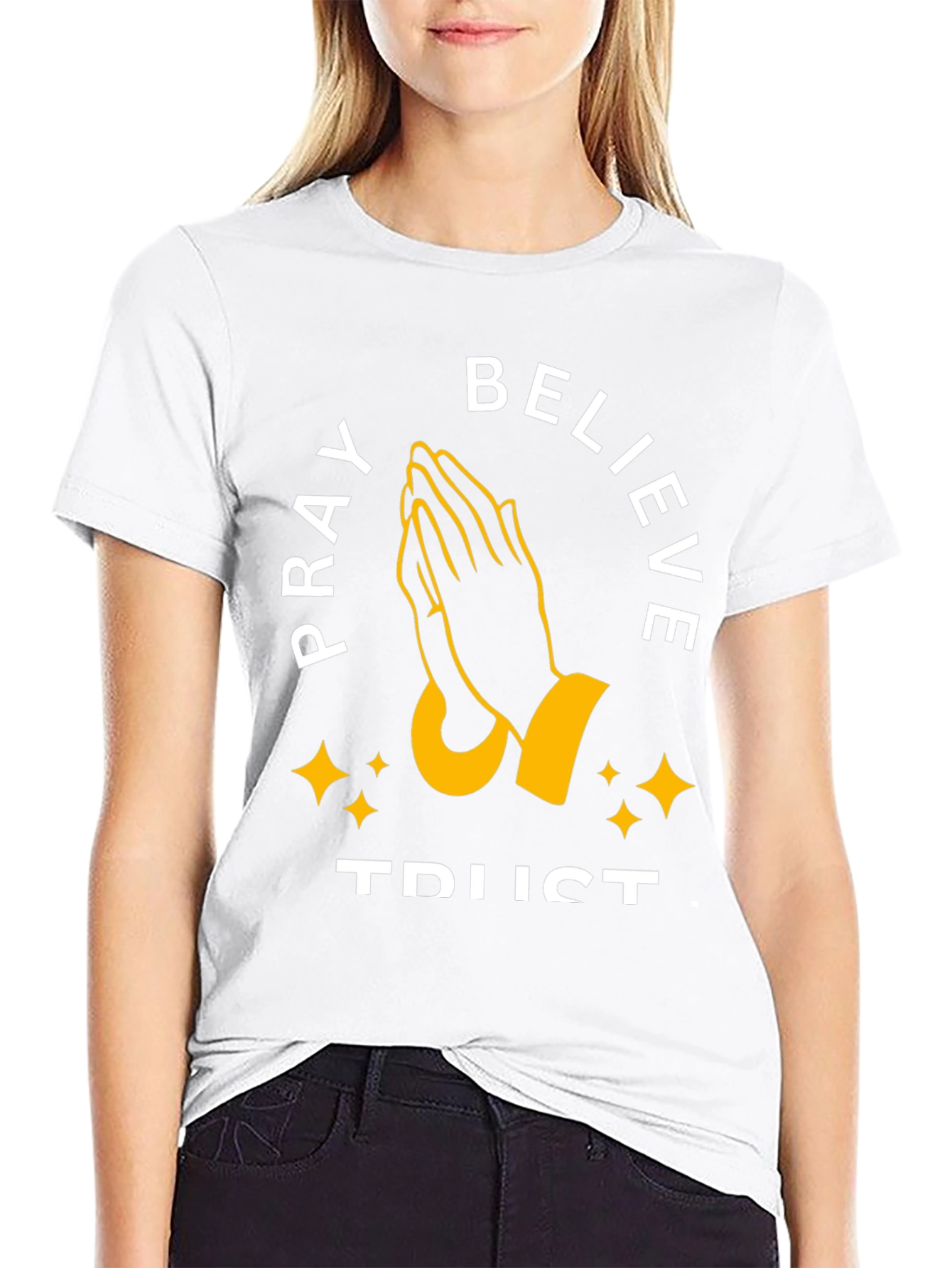 Black Pray Believe Trust Graphic Tee view 9