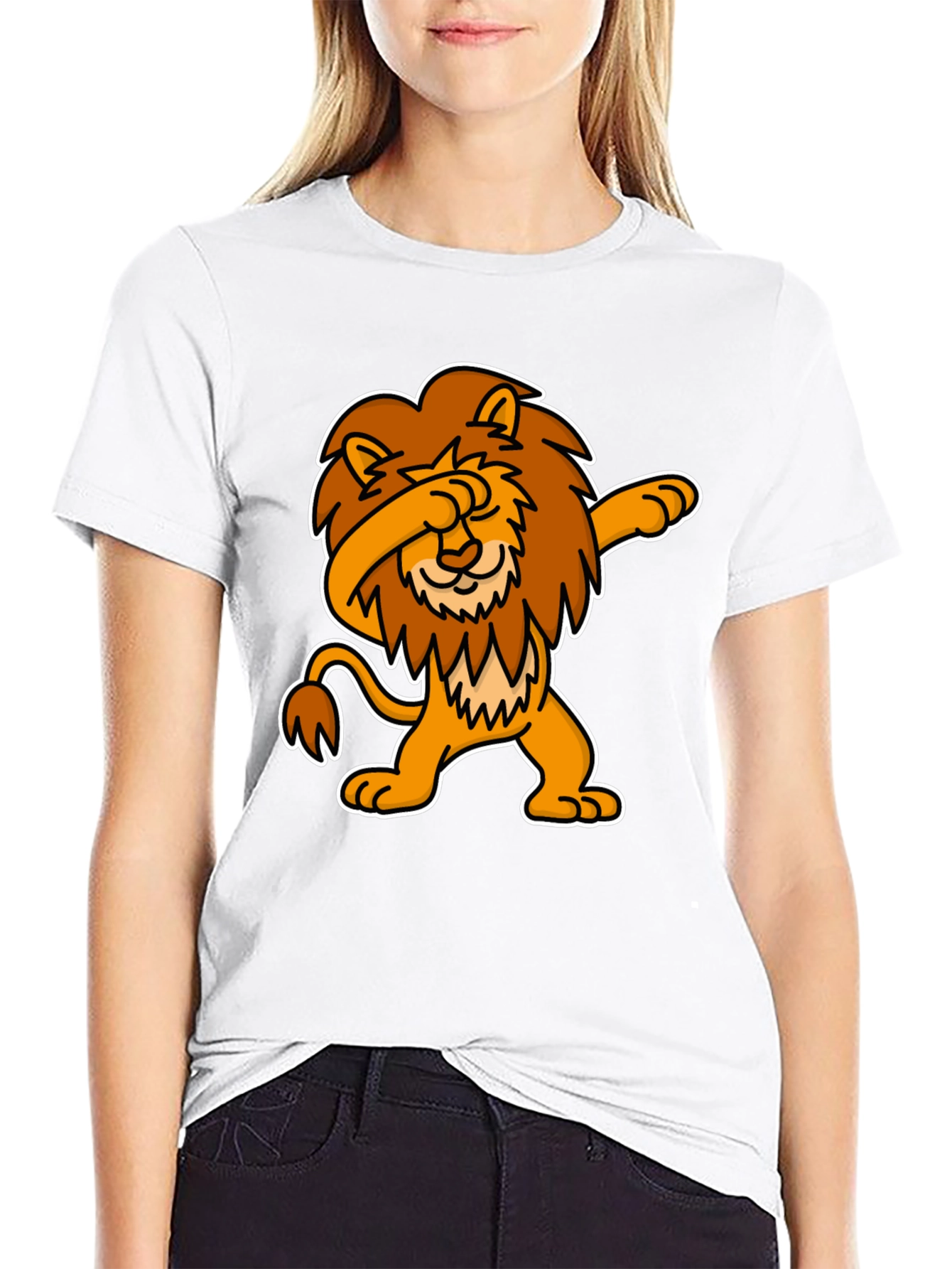 Black Dabbing Lion Graphic Tee - Black Cotton T-Shirt view 9