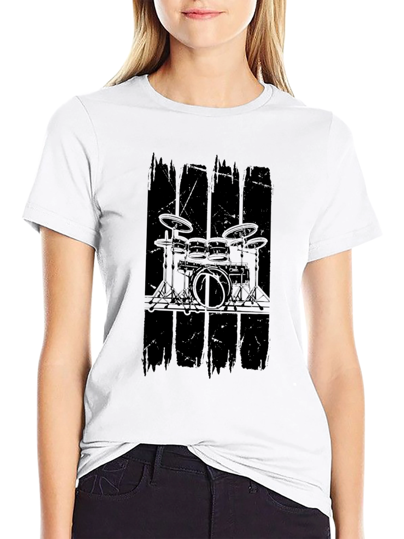 Black Drum Kit Graphic Black T-Shirt view 9