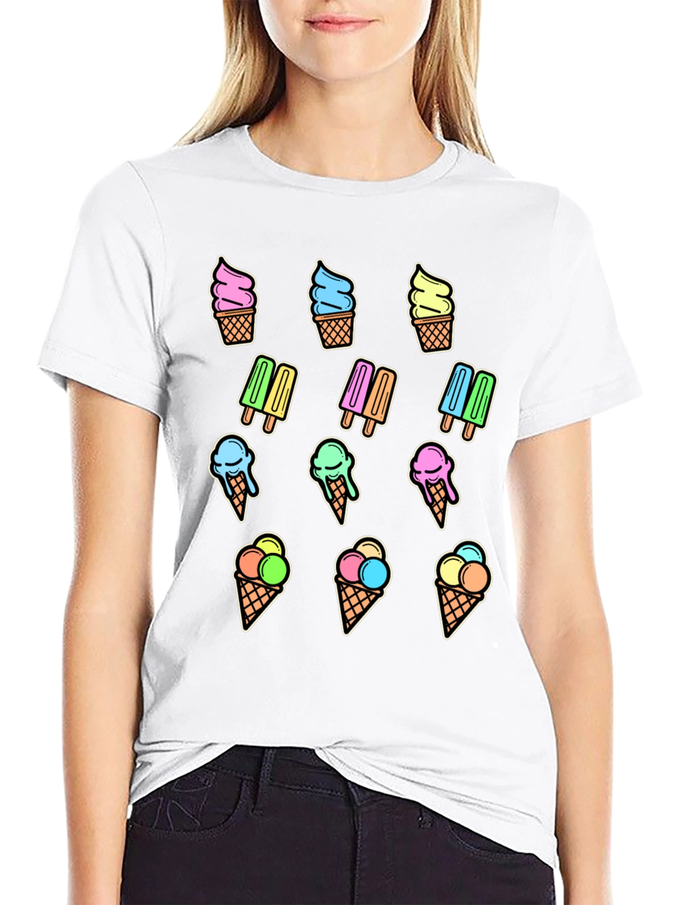 Black Fun Ice Cream Print T-Shirt - Summer Style view 9