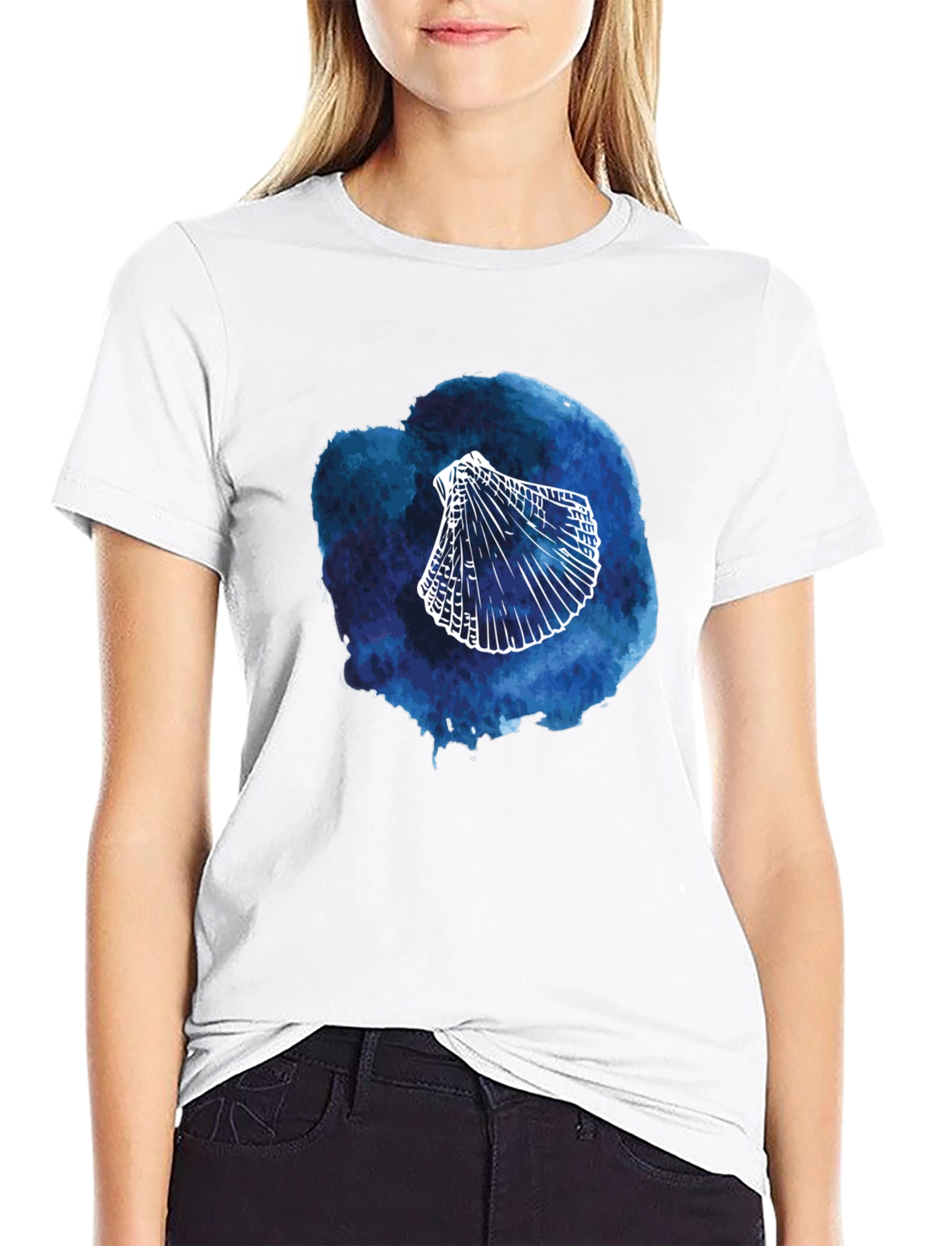 Black Watercolor Seashell Graphic T-Shirt view 9