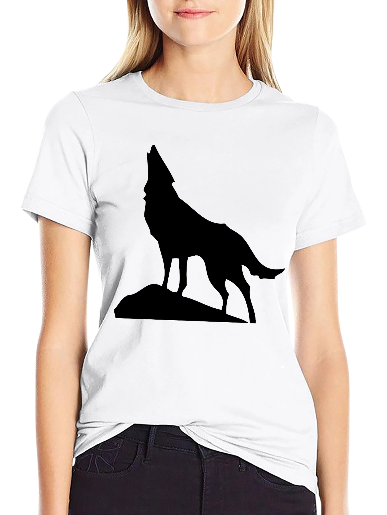Wolf Howling Silhouette Graphic Tee - Black Cotton - 9