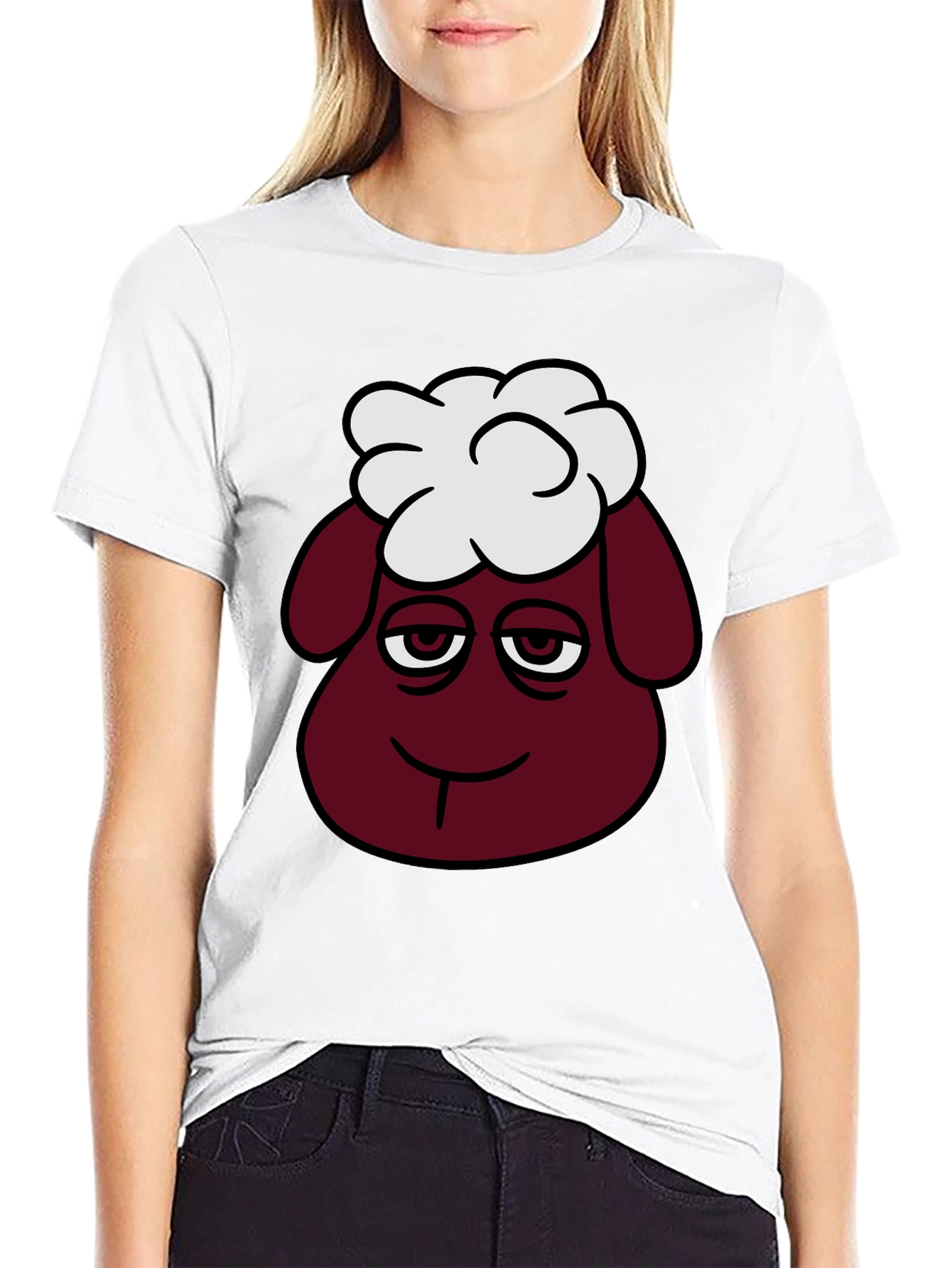 Black Funny Sheep Head Graphic T-Shirt view 9