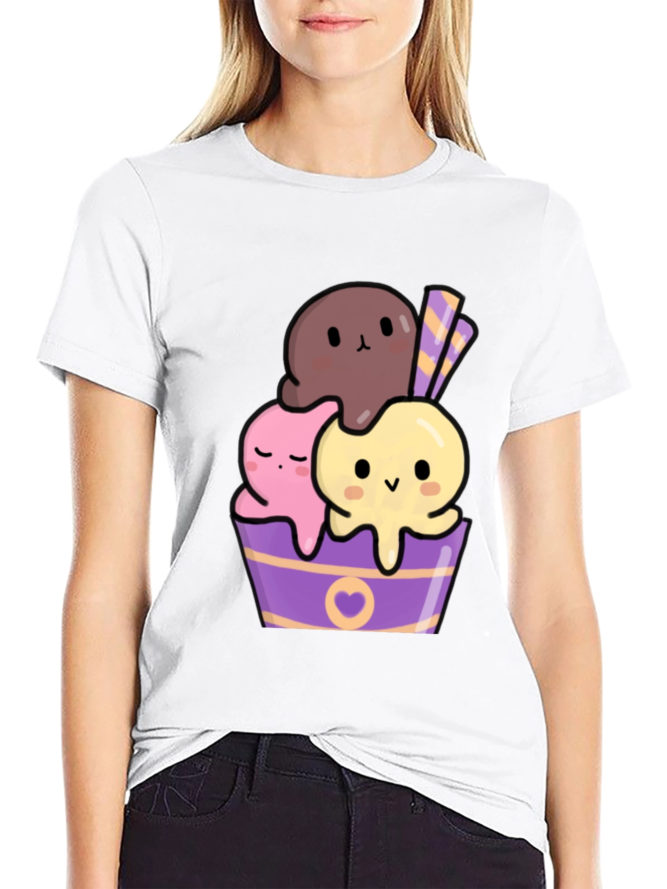 Black Cute Kawaii Ice Cream Graphic Tee view 9