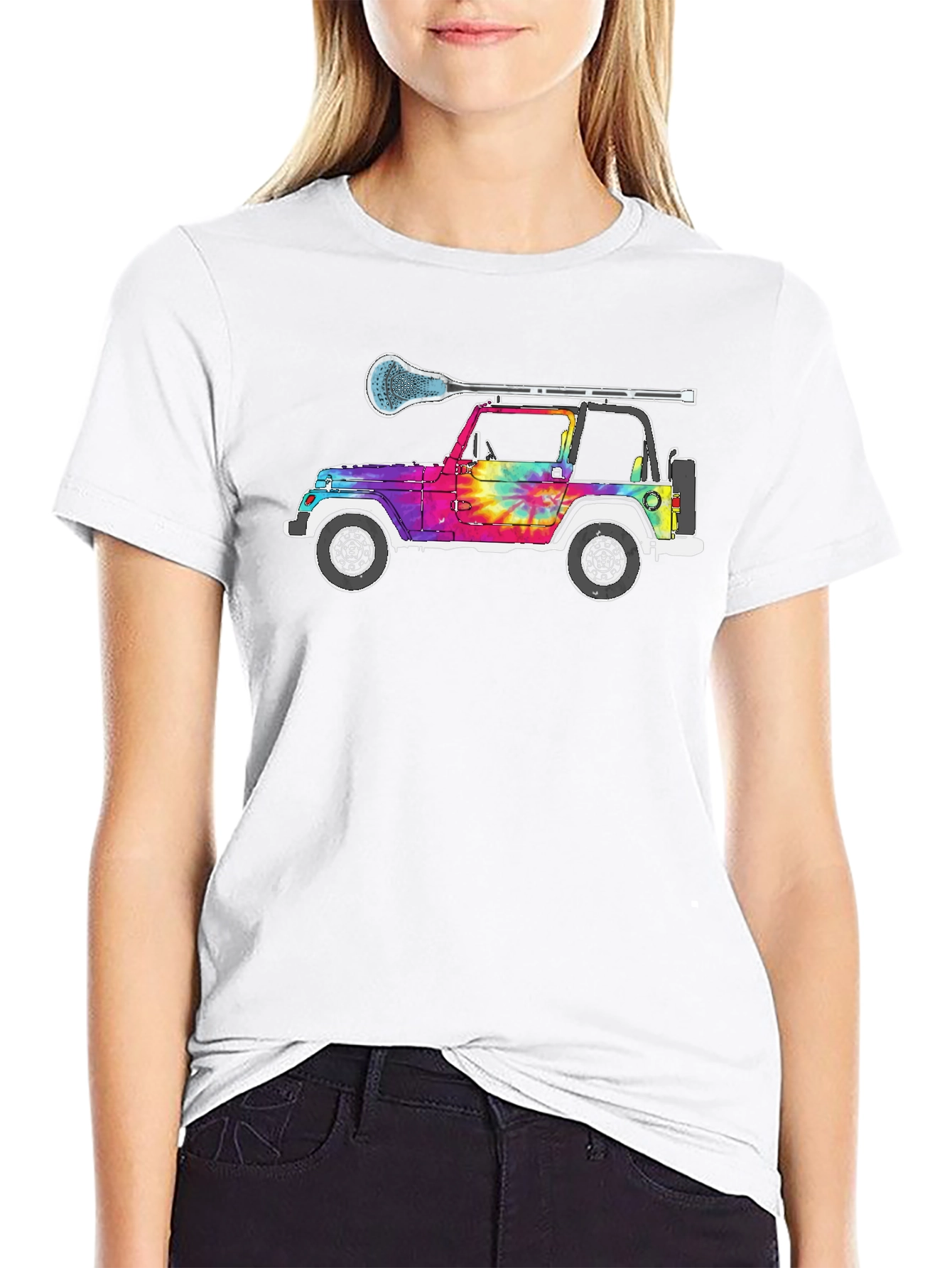 Black Tie Dye Jeep Lacrosse T-Shirt view 9