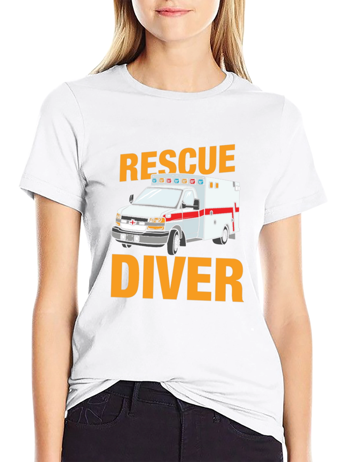 Black Rescue Diver Ambulance Graphic T-Shirt view 9