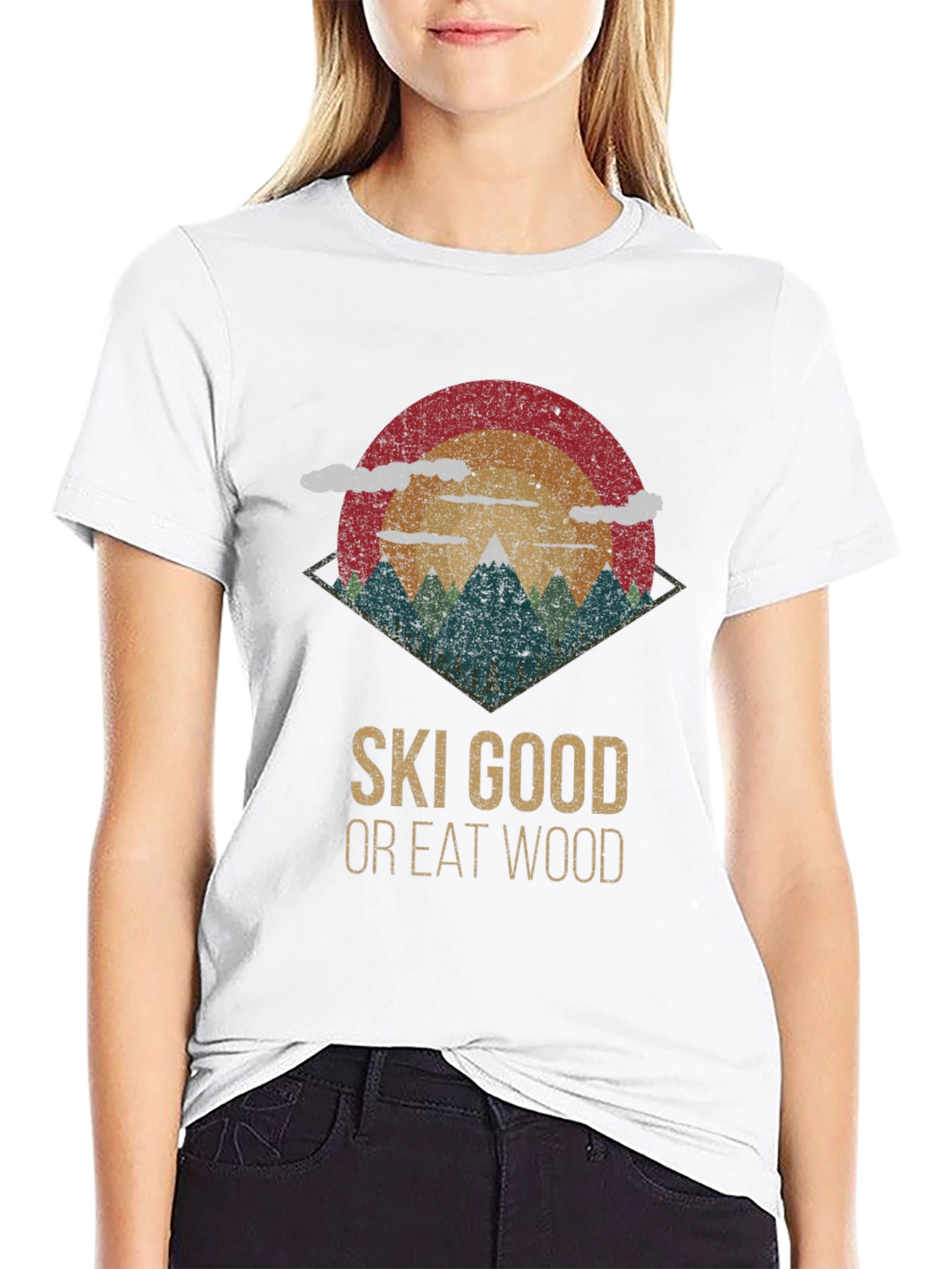 Black Ski Good Or Eat Wood Retro Graphic Tee view 9