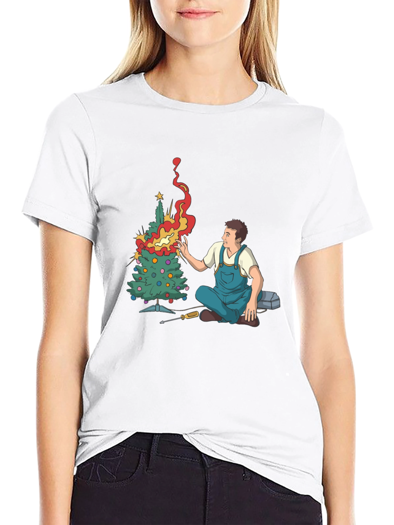 Black Burning Christmas Tree Graphic Tee view 9