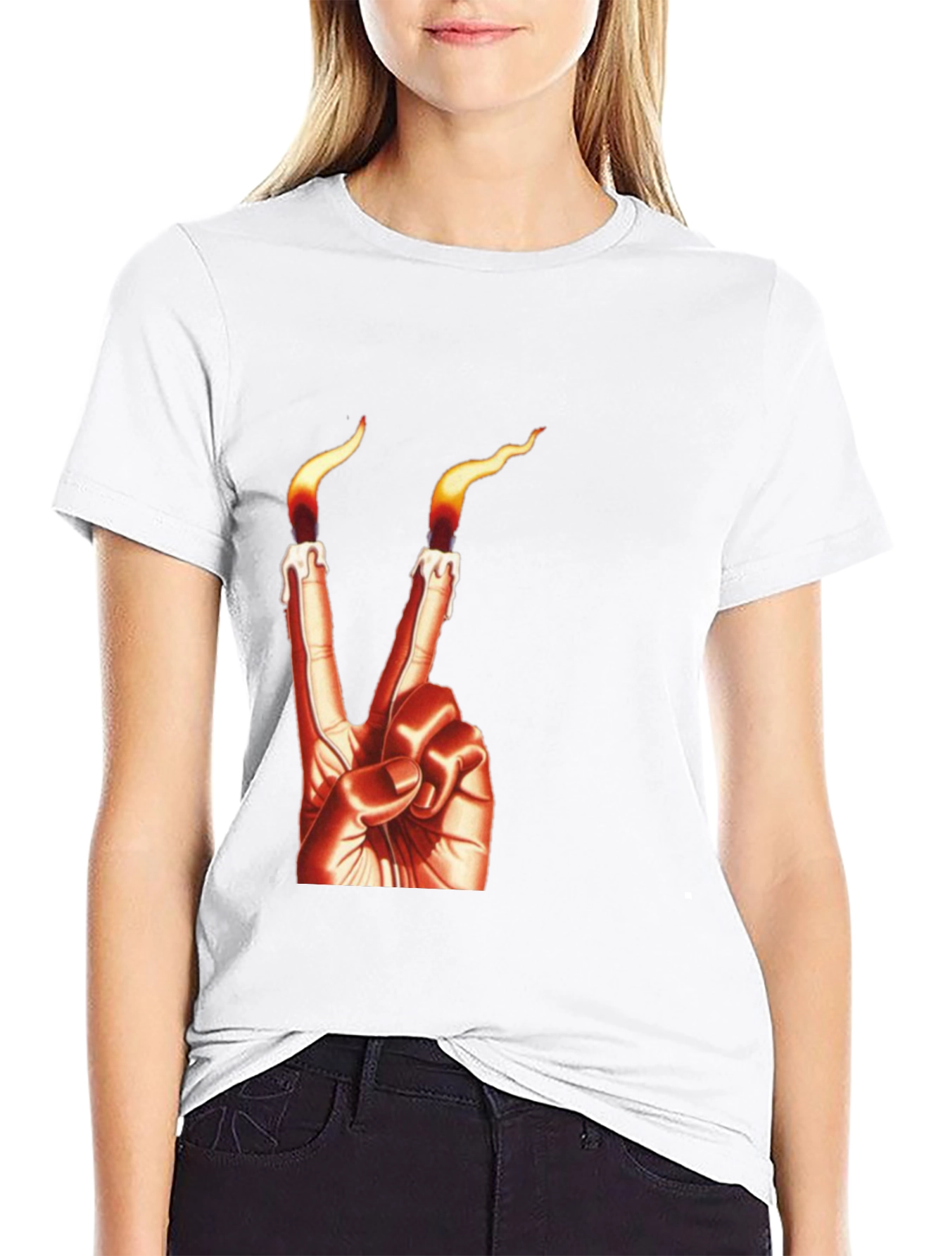 Black Candle Finger Peace Sign Graphic Tee view 9