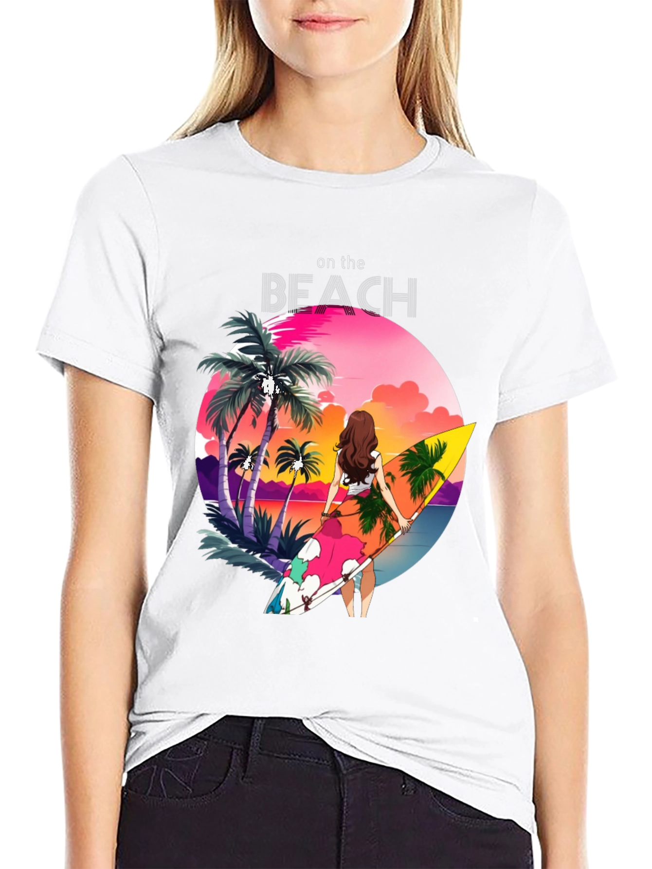 Tropical Beach Scene Graphic Tee - Black Cotton Comfort - 9