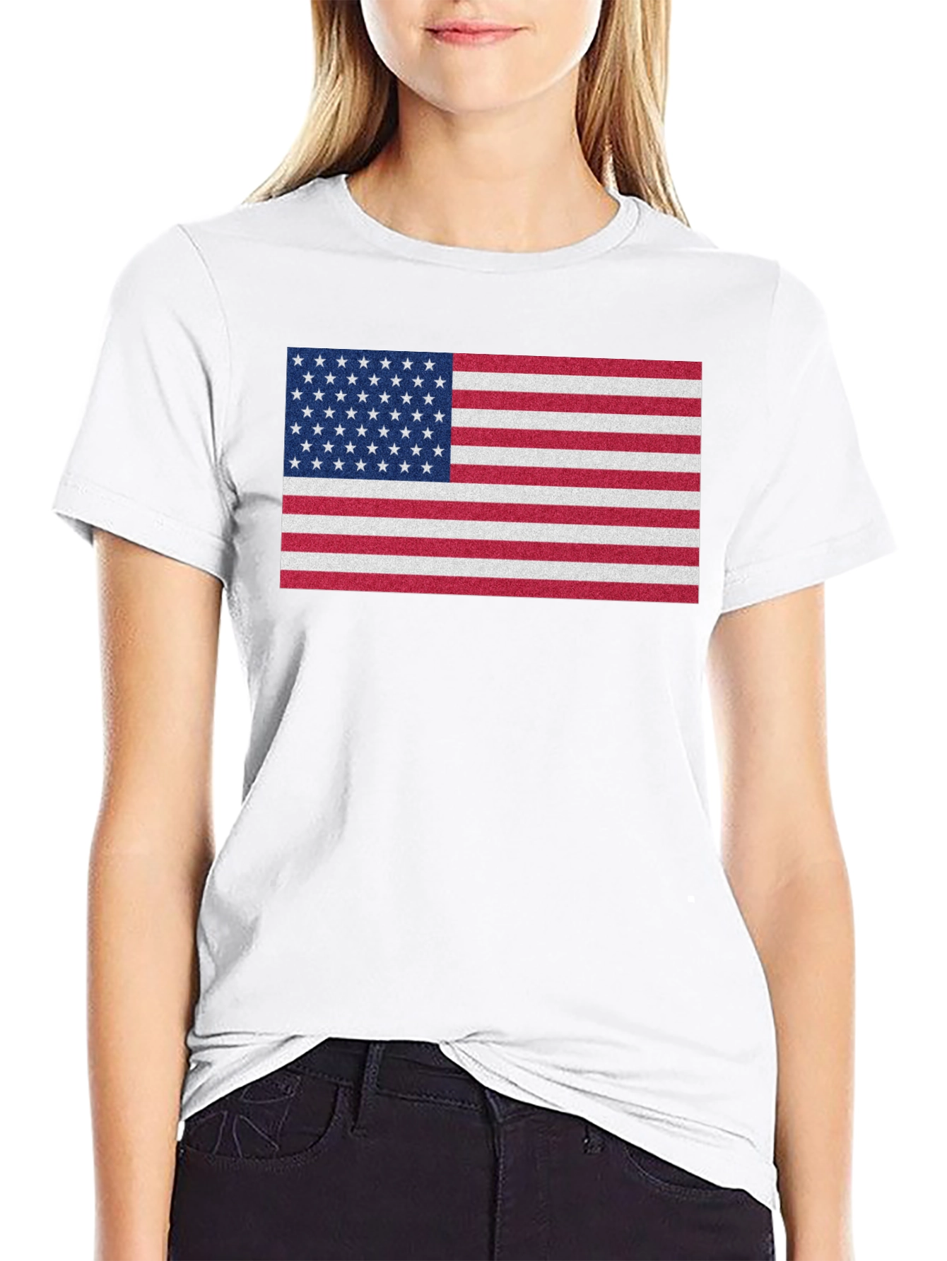 Black American Flag Graphic Print Crew Neck T-Shirt view 9