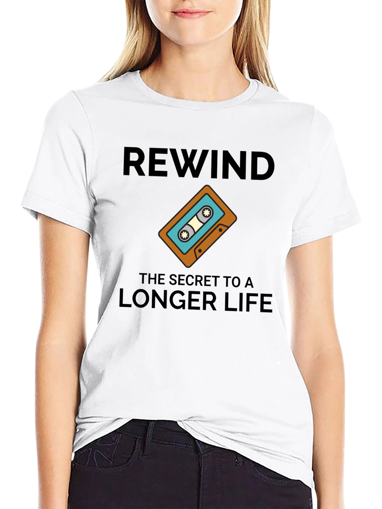 Black Rewind Longer Life Graphic T-Shirt view 9