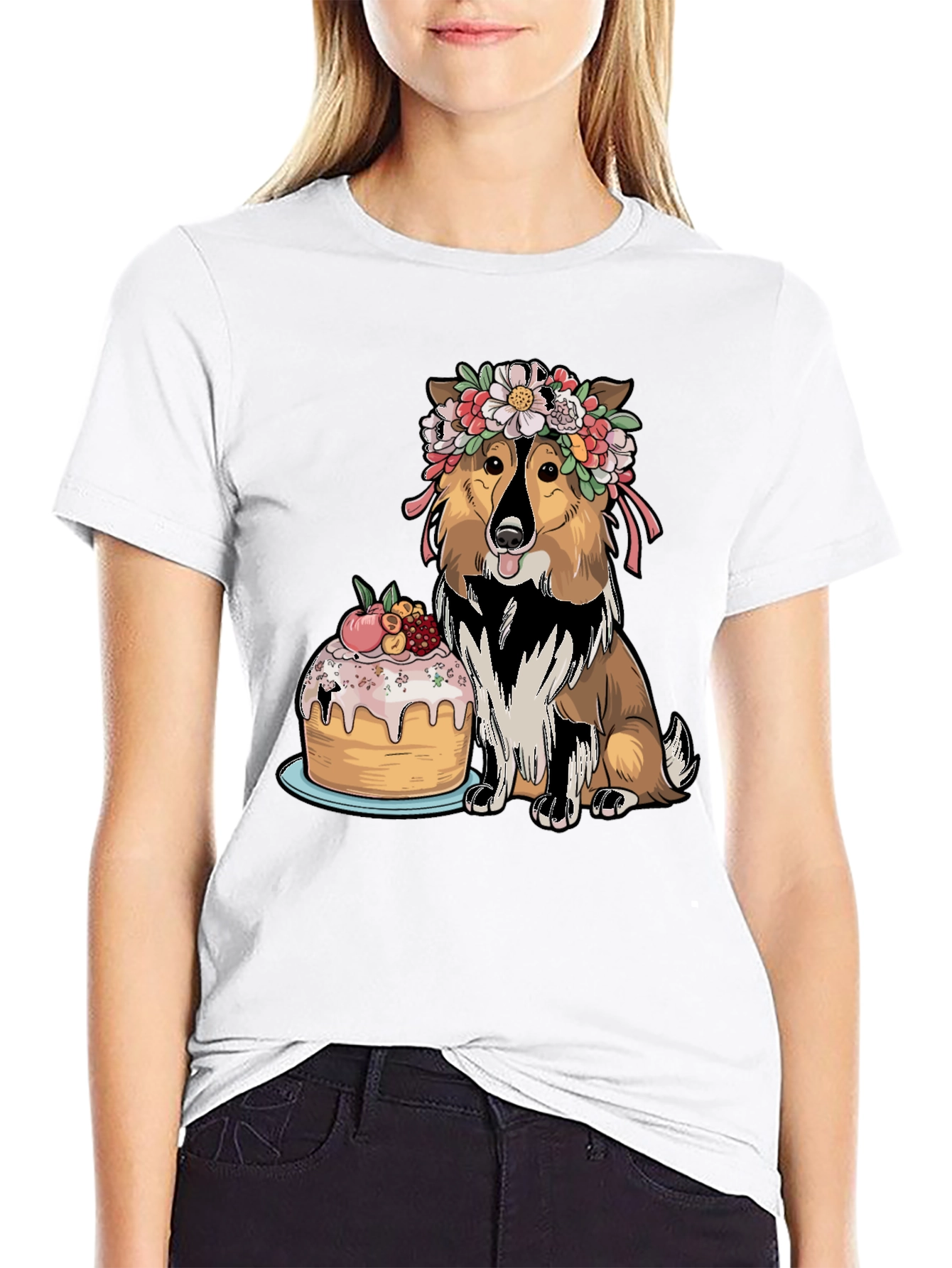 Black Dog with Cake Graphic Tee view 9