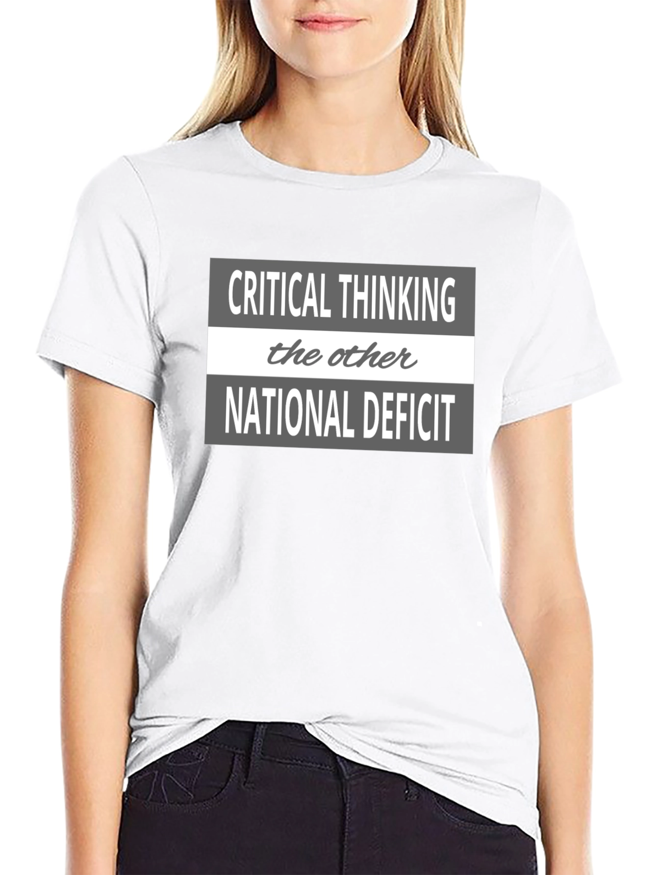 Black Critical Thinking Tee - The Other National Deficit T-Shirt view 9