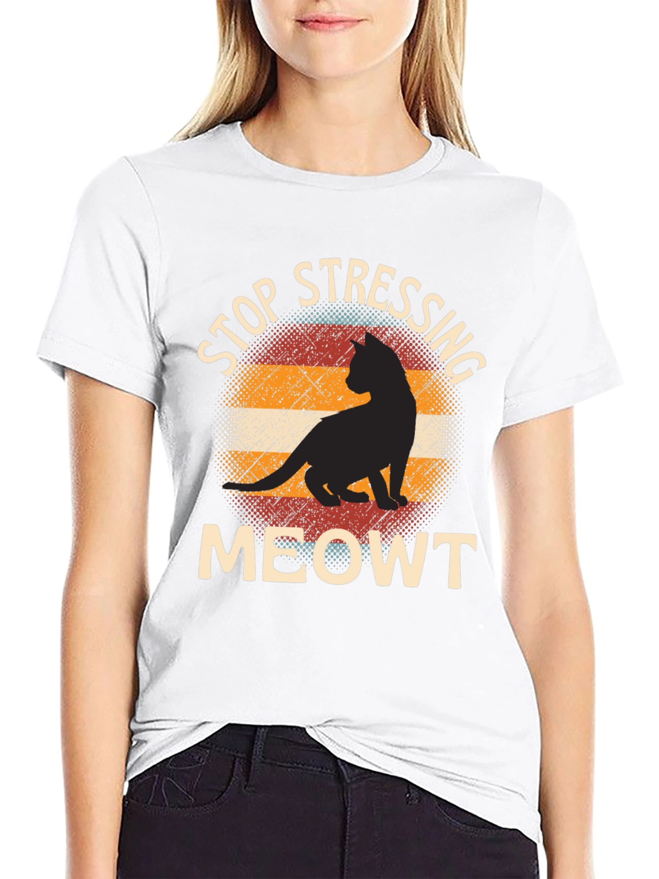 Black Stop Stressing Meowt Cat T-Shirt - Funny Cat Lover Tee view 9