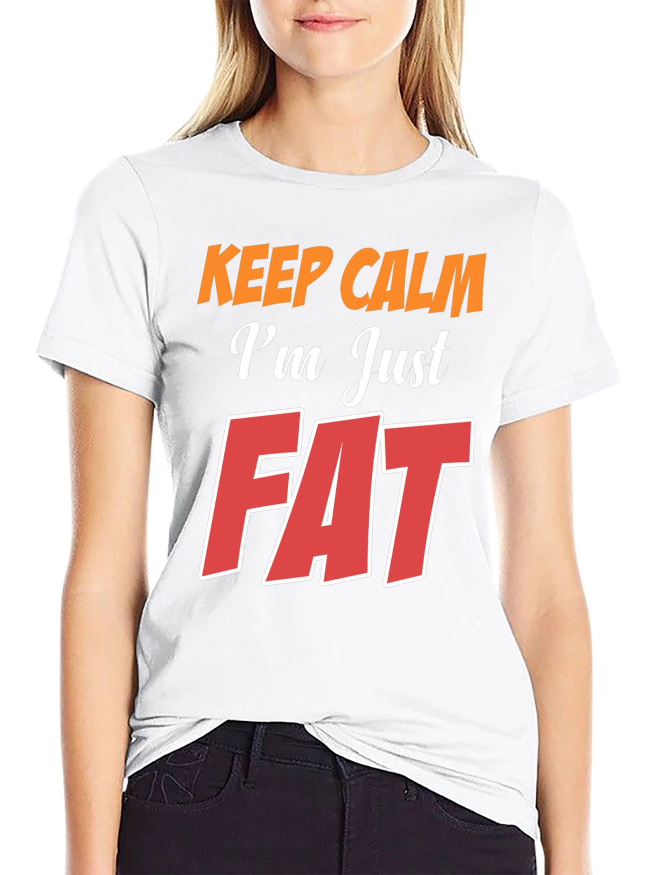 Black Keep Calm I'm Just Fat T-Shirt - Black view 9